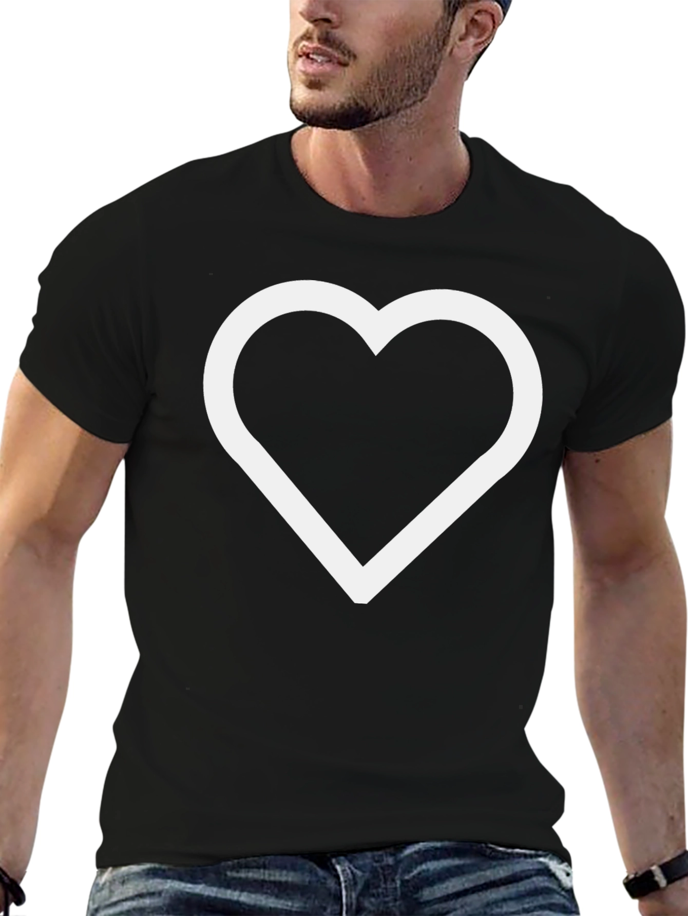 Black T-Shirt with White Heart Outline