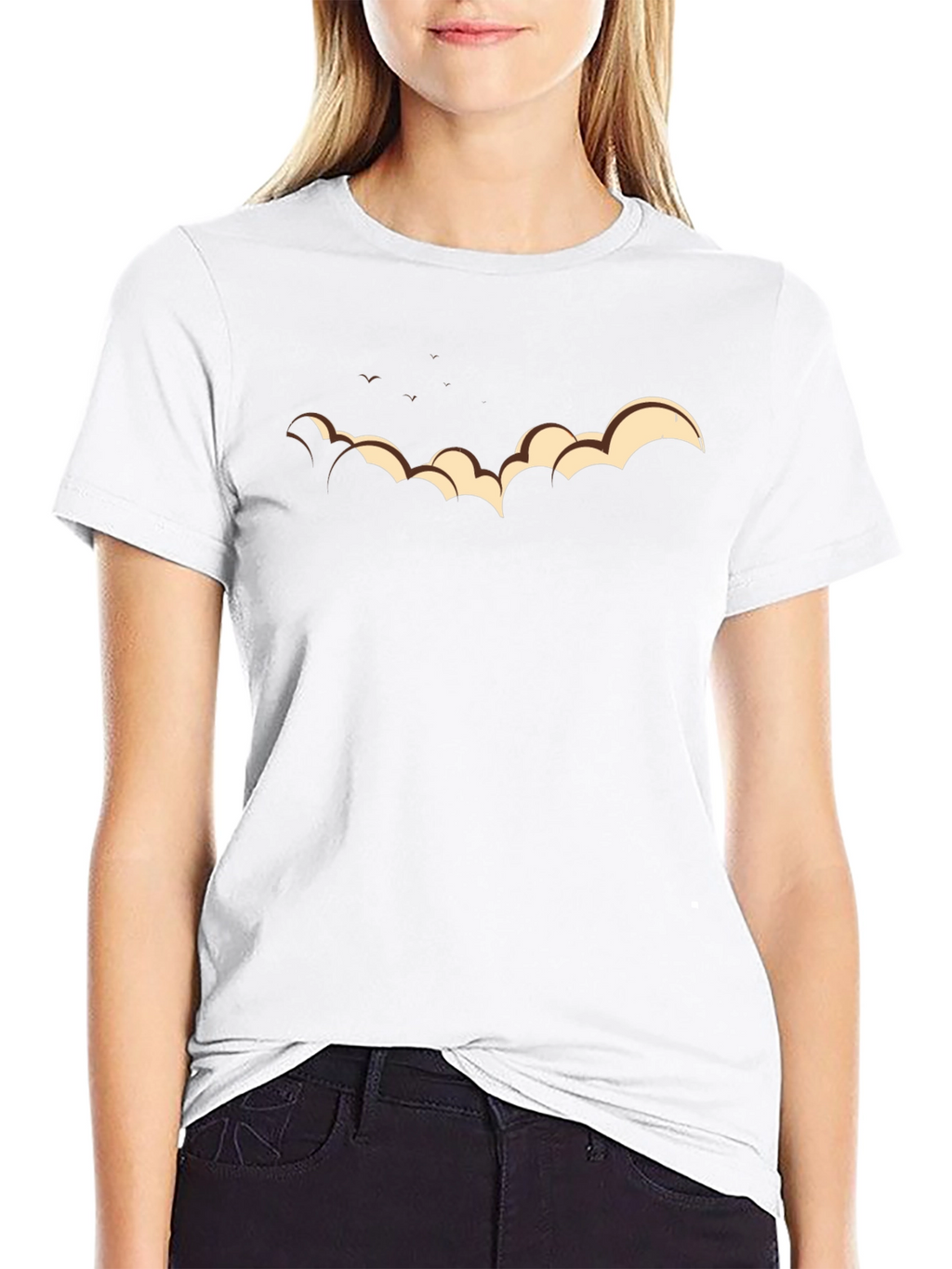 Cartoon Cloud Print Black T-Shirt