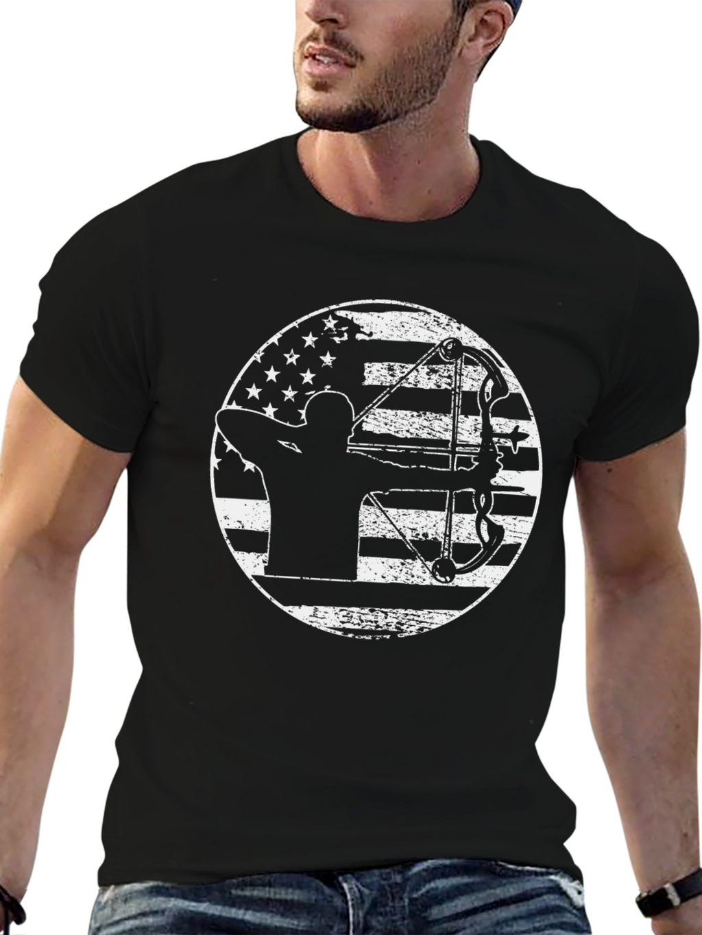 Archery American Flag Black T-Shirt
