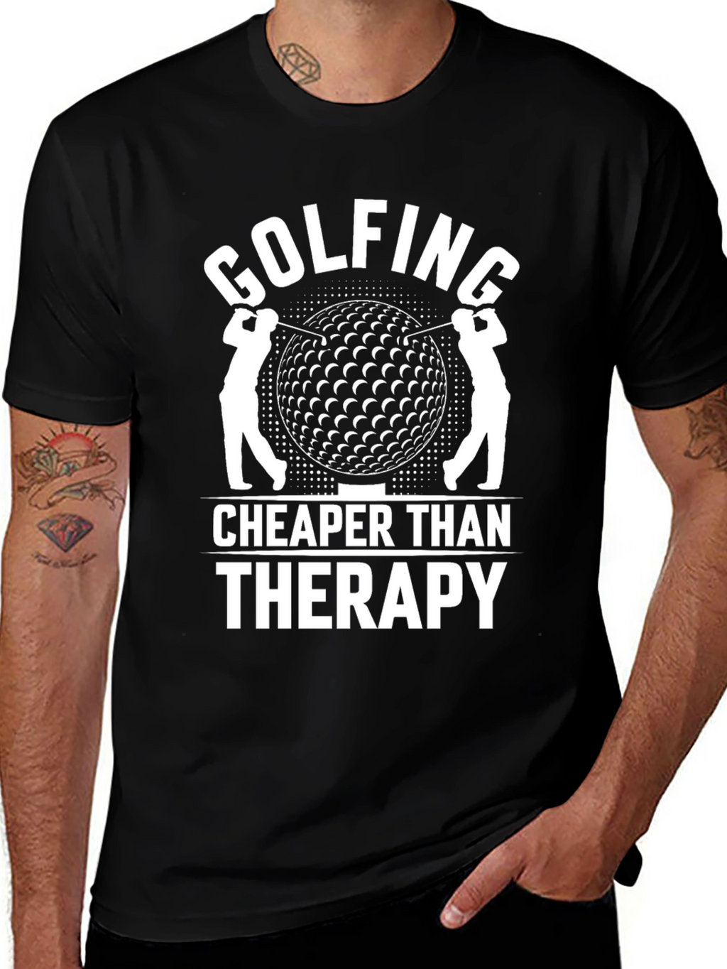 Golfing Cheaper Than Therapy Black Graphic Tee