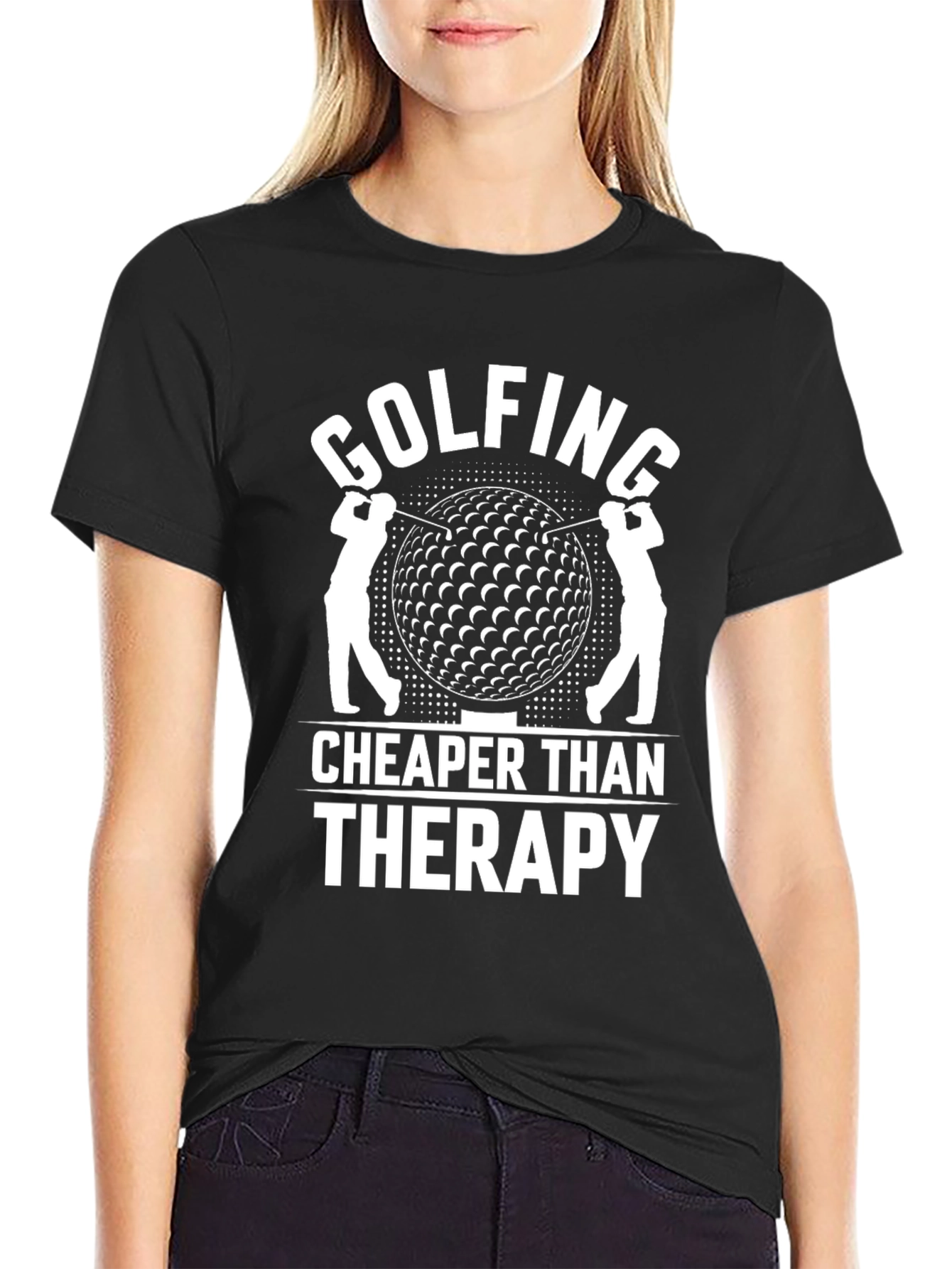 Golfing Cheaper Than Therapy Black Graphic Tee