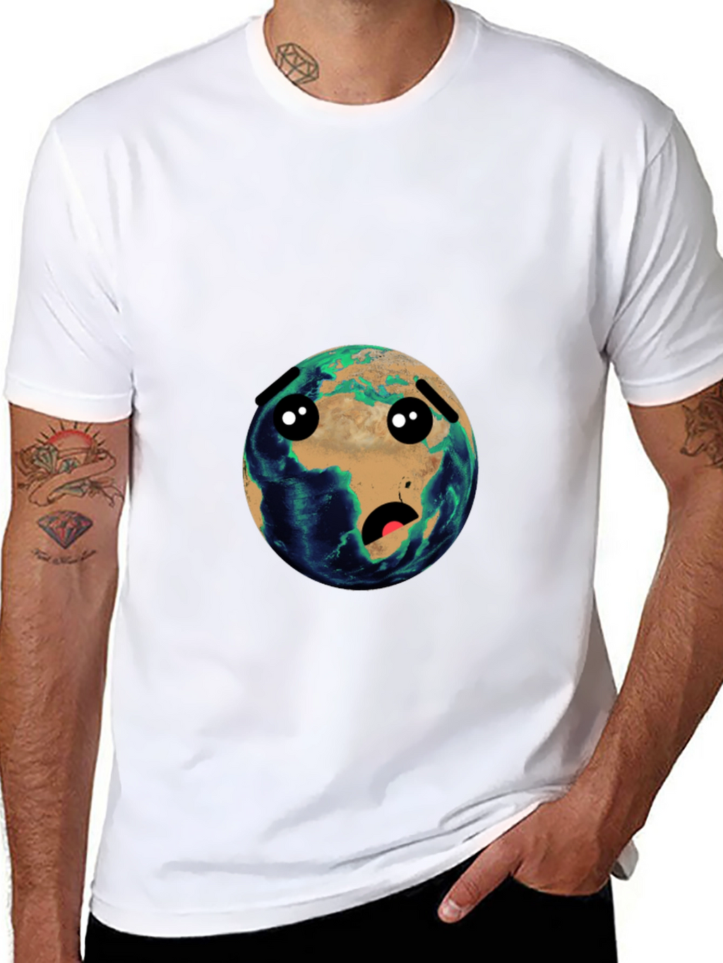 Earth Cartoon Graphic Black T-Shirt