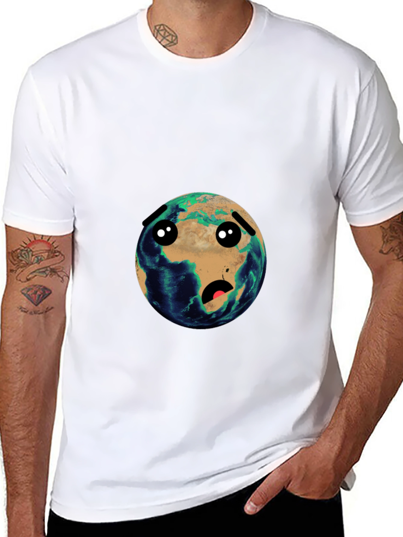 Earth Cartoon Graphic Black T-Shirt