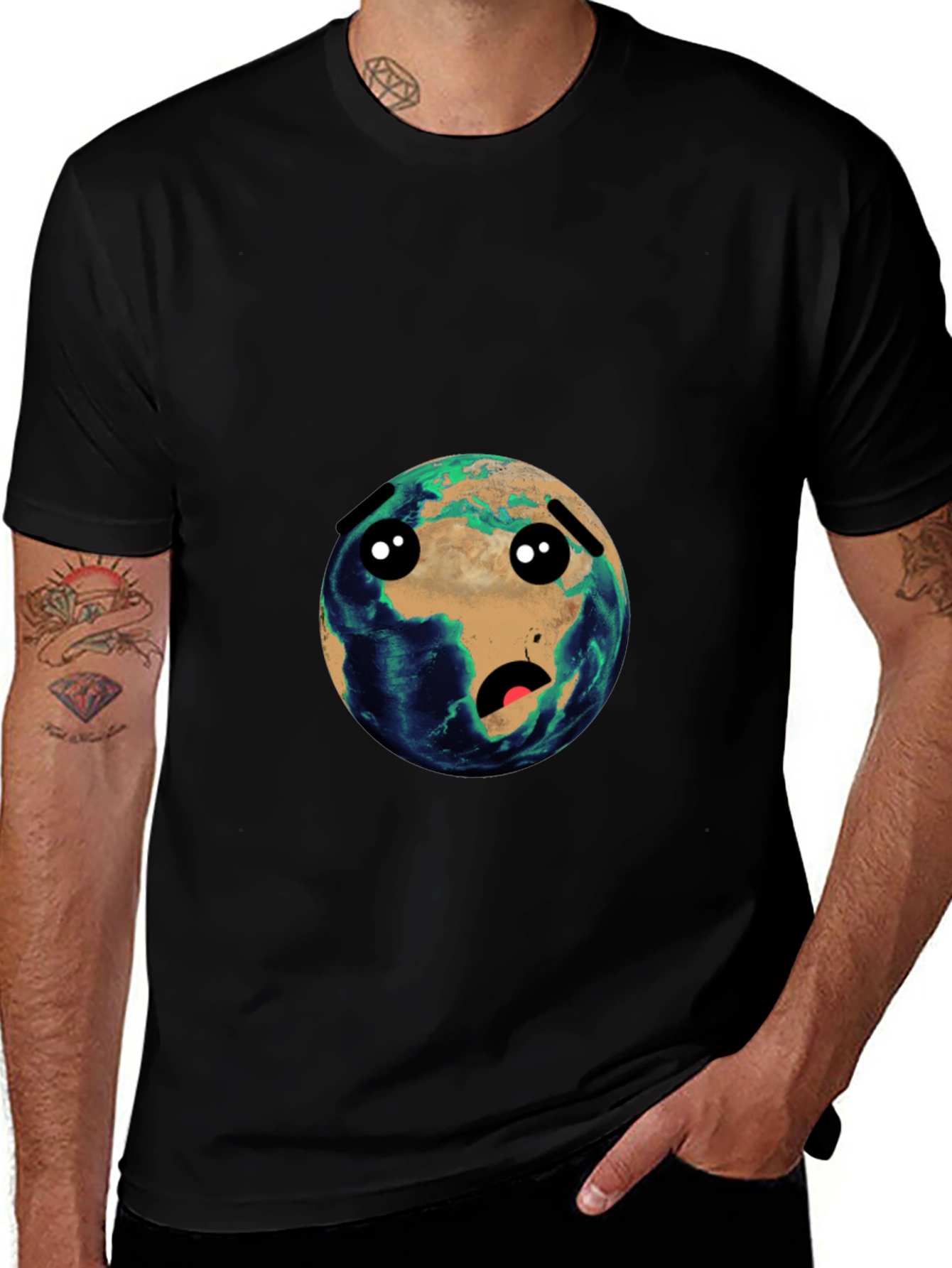 Earth Cartoon Graphic Black T-Shirt