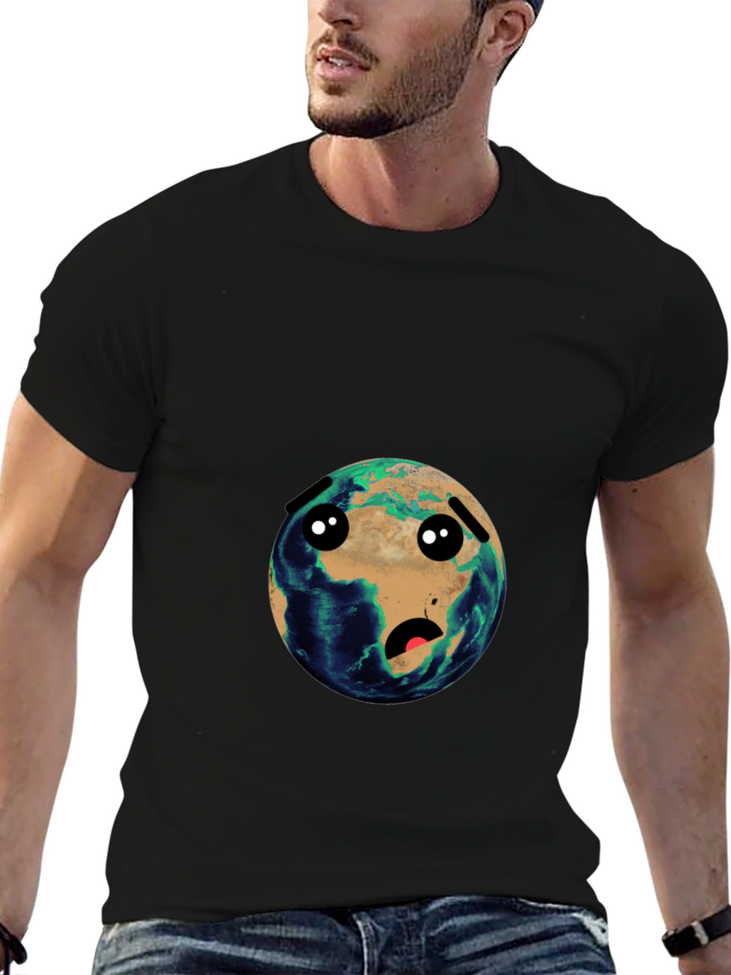 Earth Cartoon Graphic Black T-Shirt