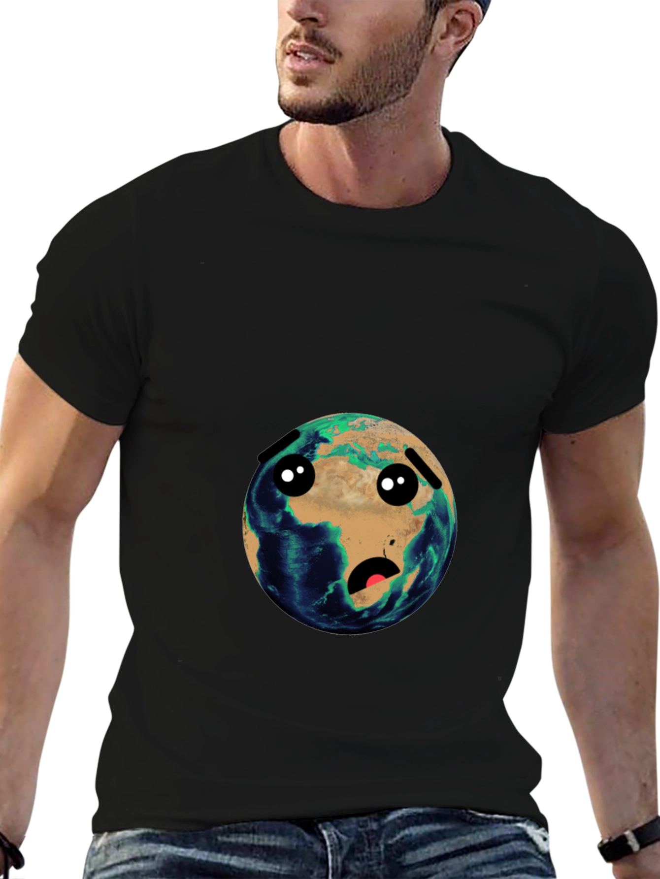 Earth Cartoon Graphic Black T-Shirt