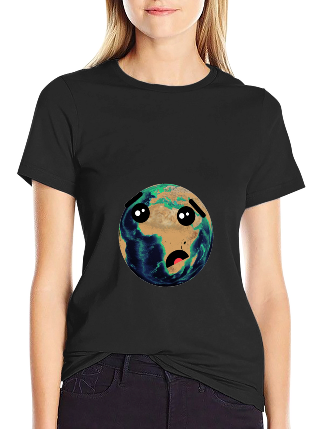 Earth Cartoon Graphic Black T-Shirt