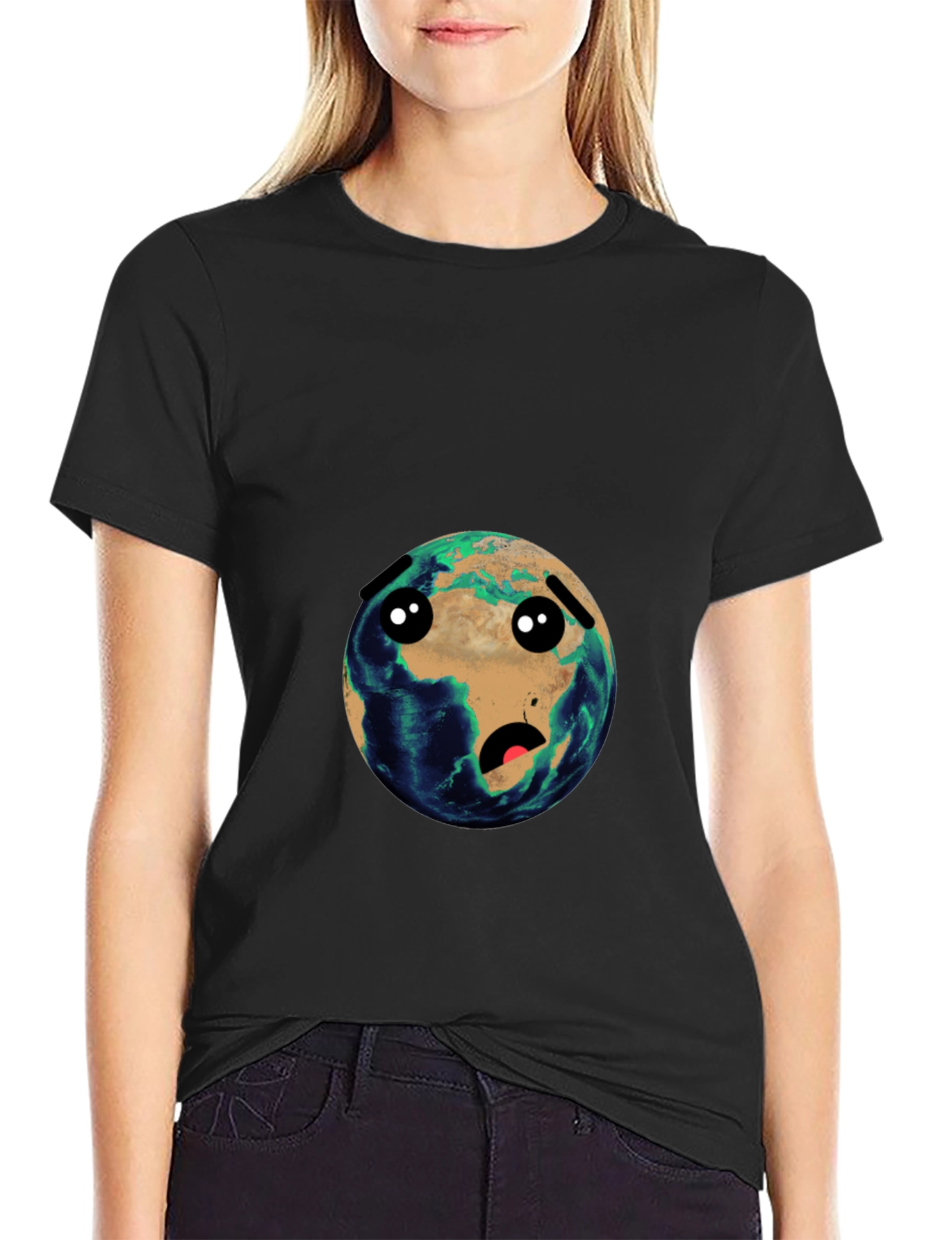 Earth Cartoon Graphic Black T-Shirt