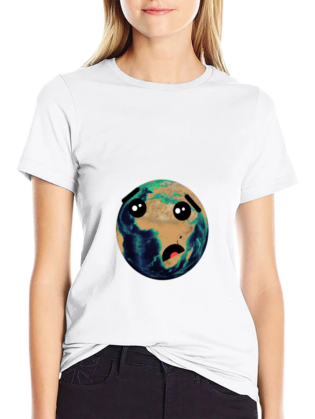 Earth Cartoon Graphic Black T-Shirt