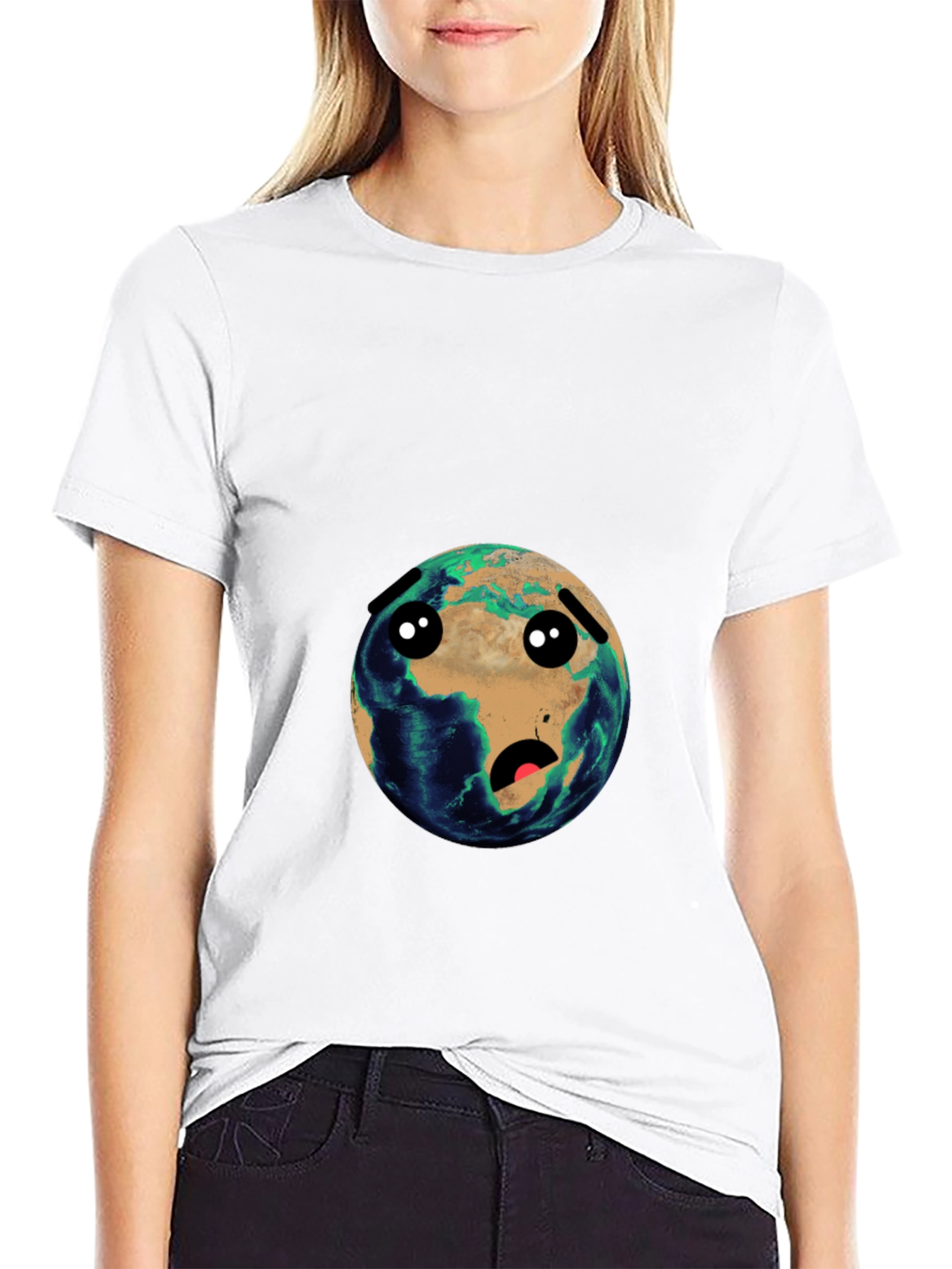 Earth Cartoon Graphic Black T-Shirt