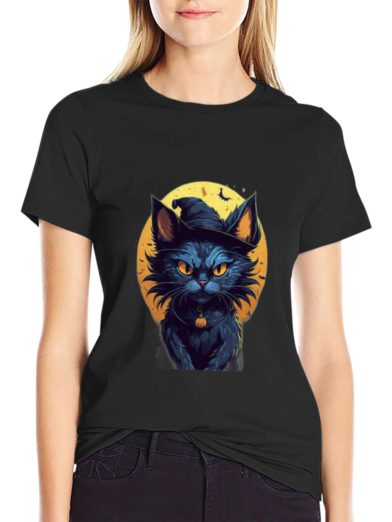 Halloween Cat T-Shirt - Witch Cat Design
