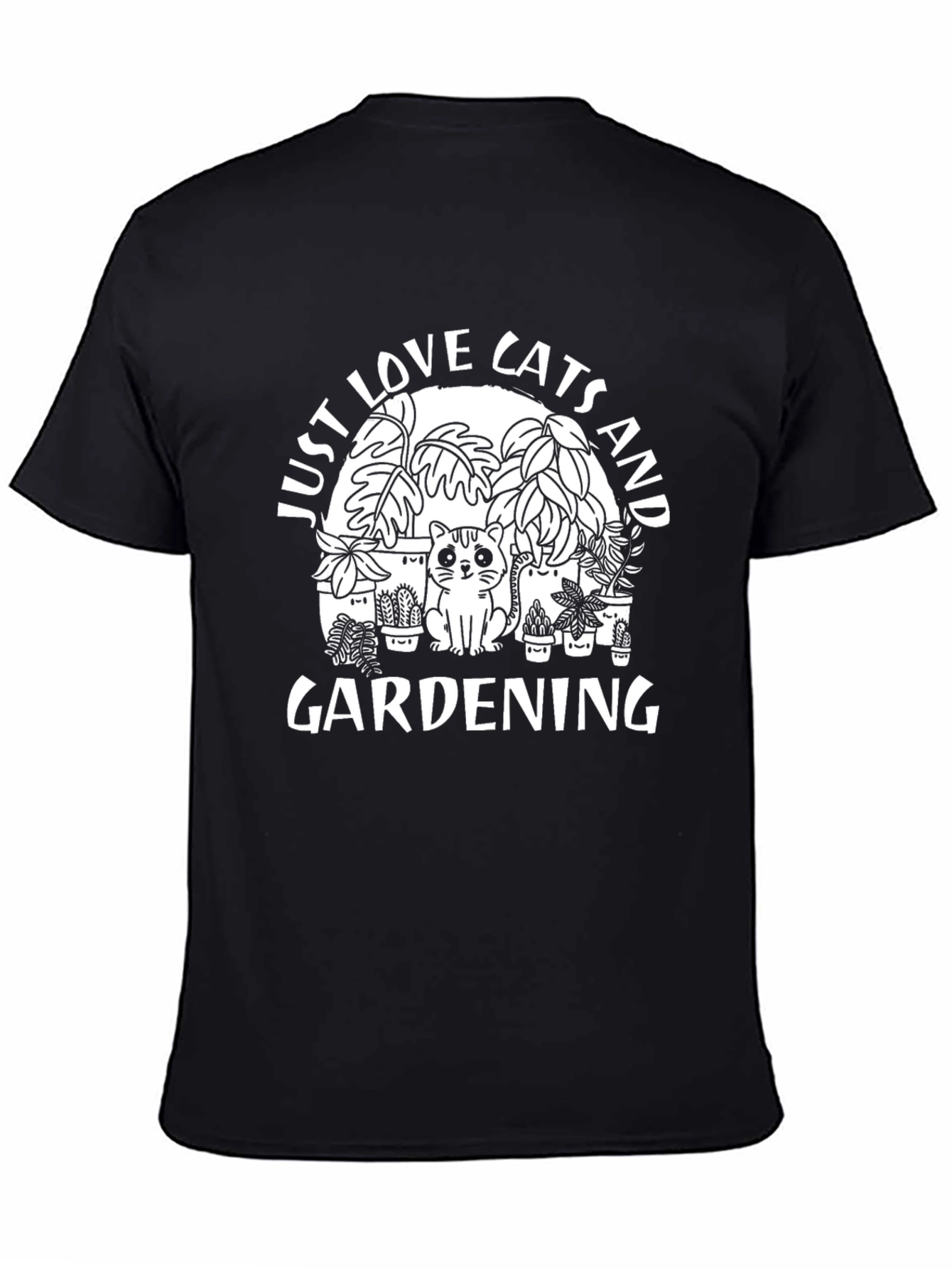 Cats and Gardening Black T-Shirt