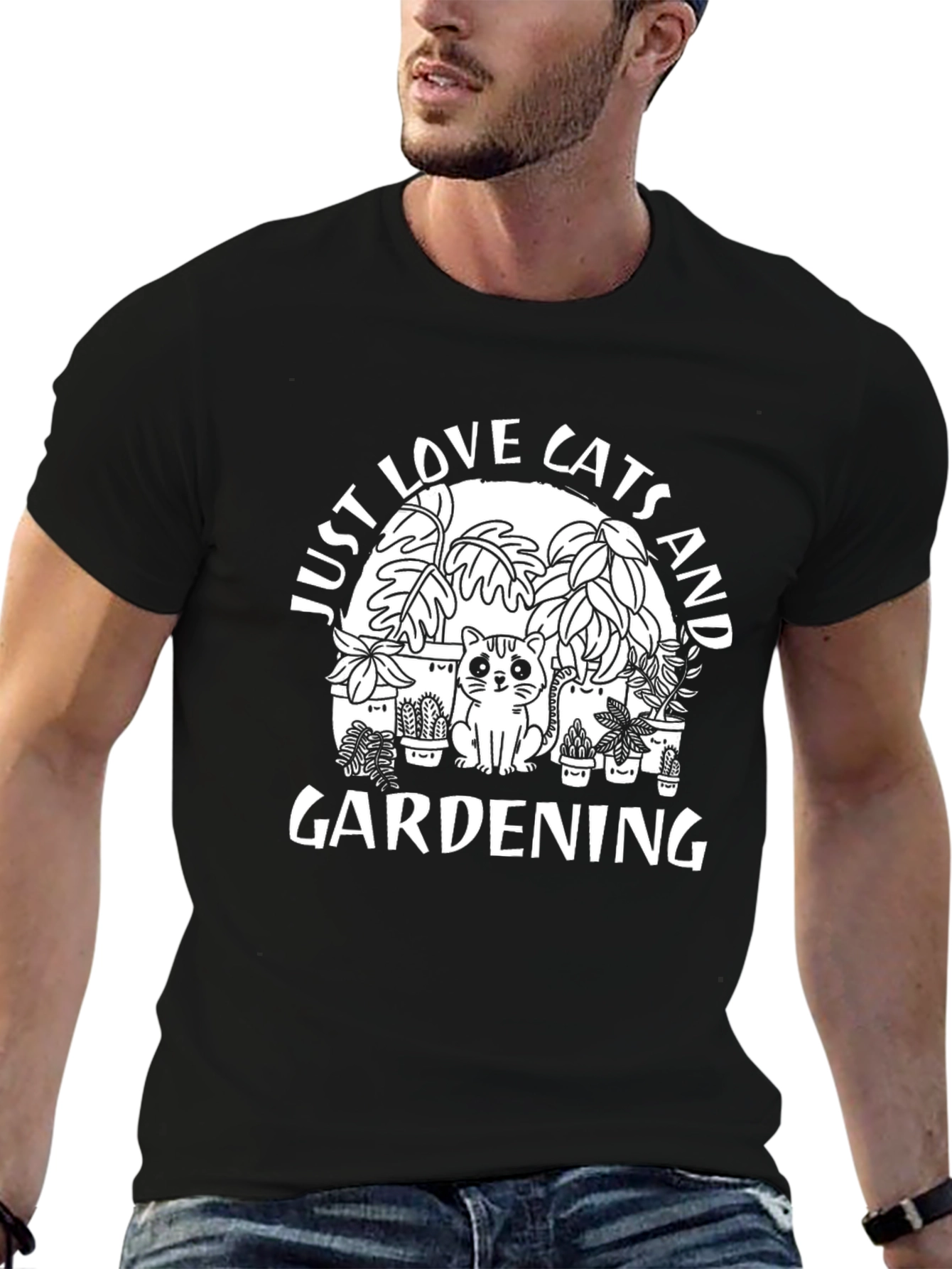 Cats and Gardening Black T-Shirt