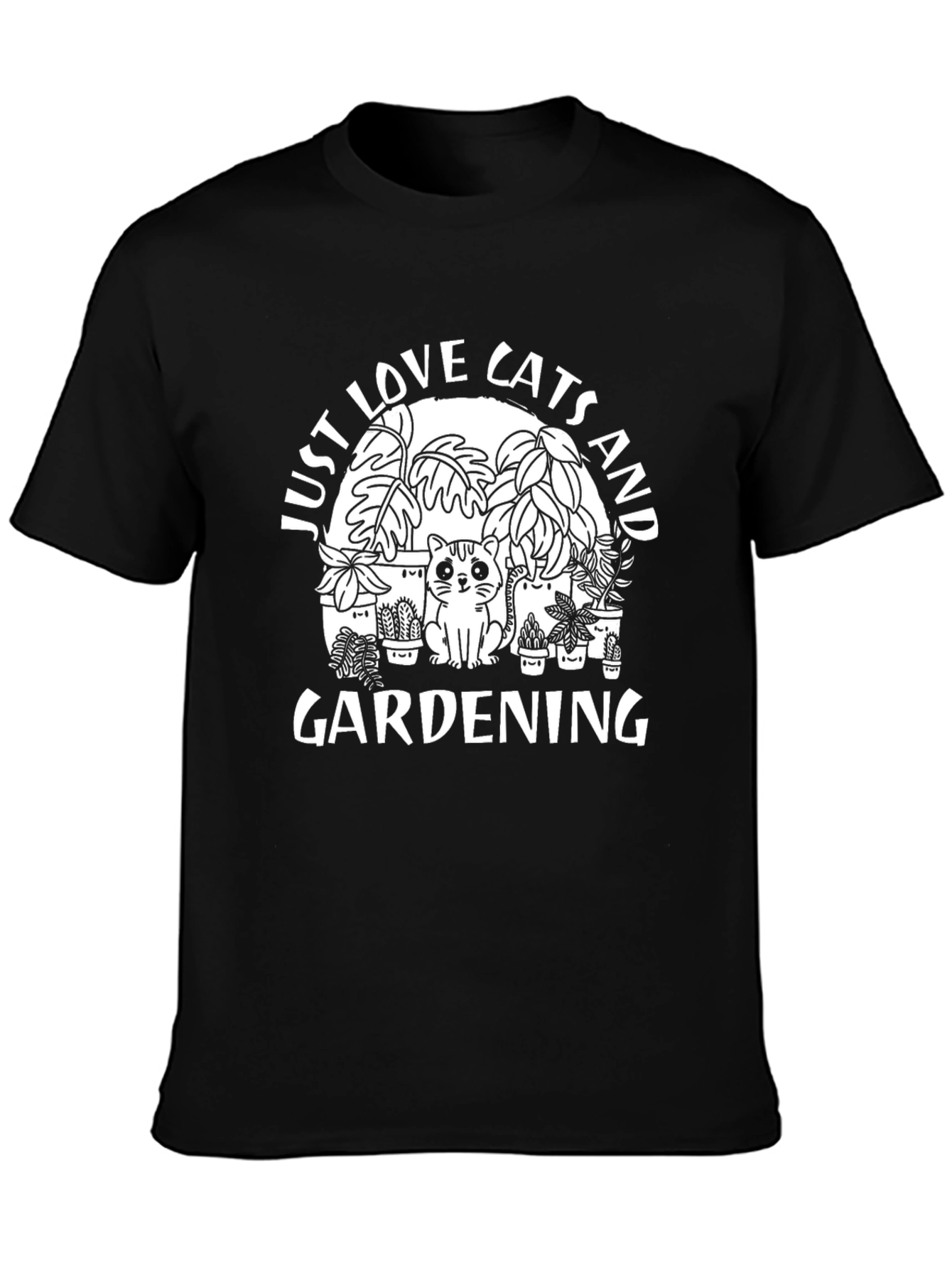 Cats and Gardening Black T-Shirt