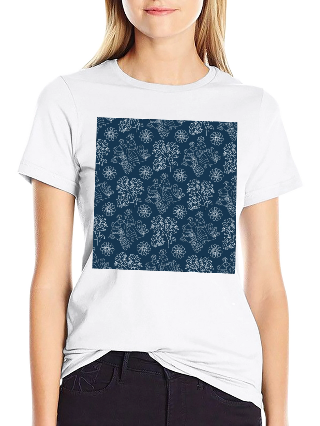 Stylish Bird Pattern Black T-Shirt