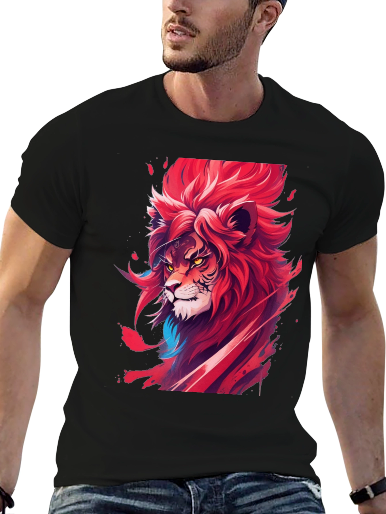 Fiery Lion Graphic Tee - Bold Statement Shirt