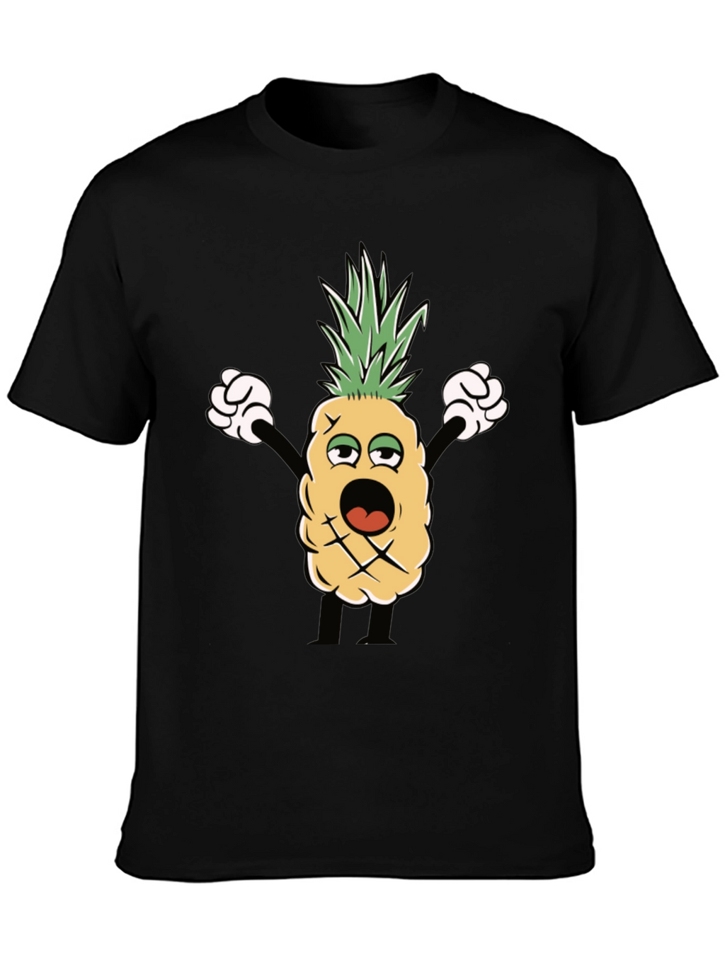 Cartoon Pineapple Graphic Black T-Shirt