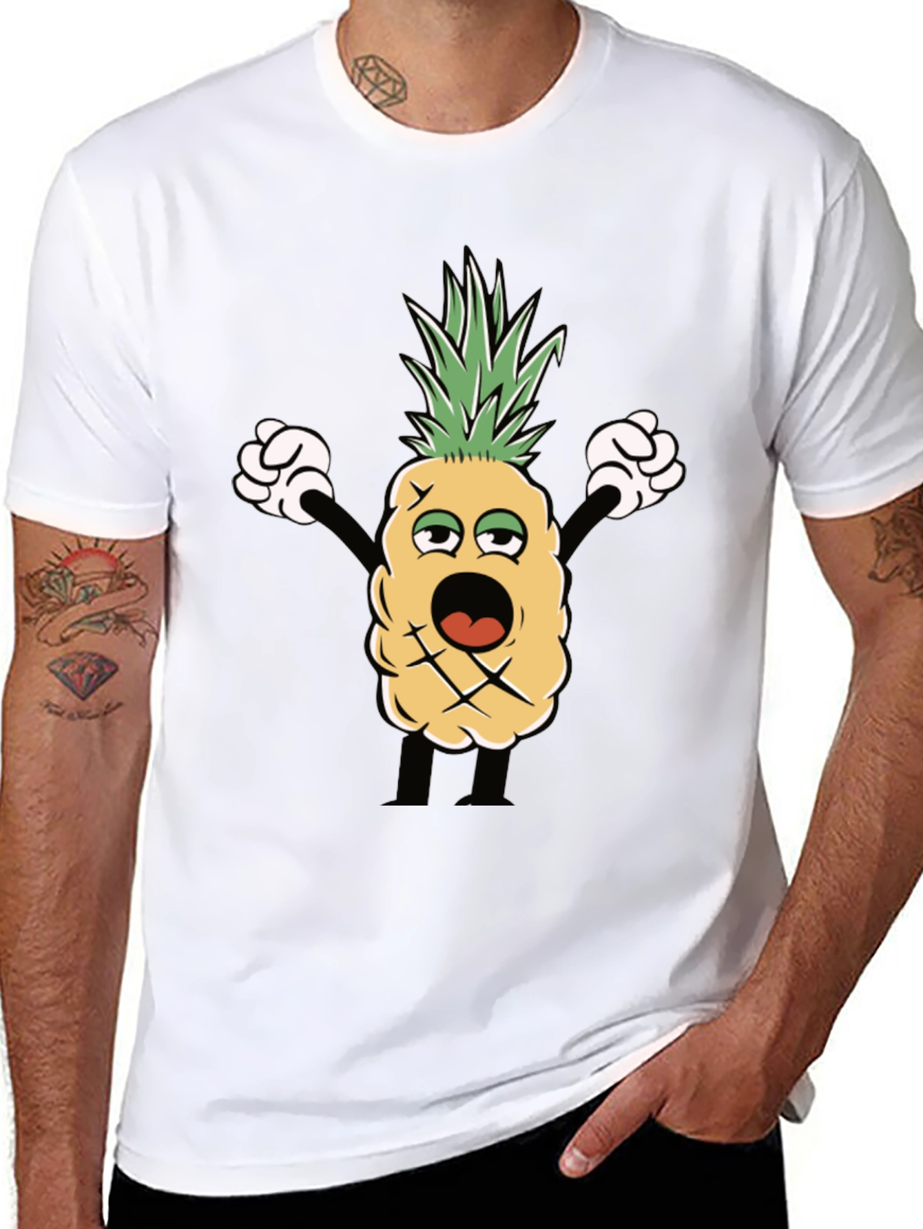 Cartoon Pineapple Graphic Black T-Shirt