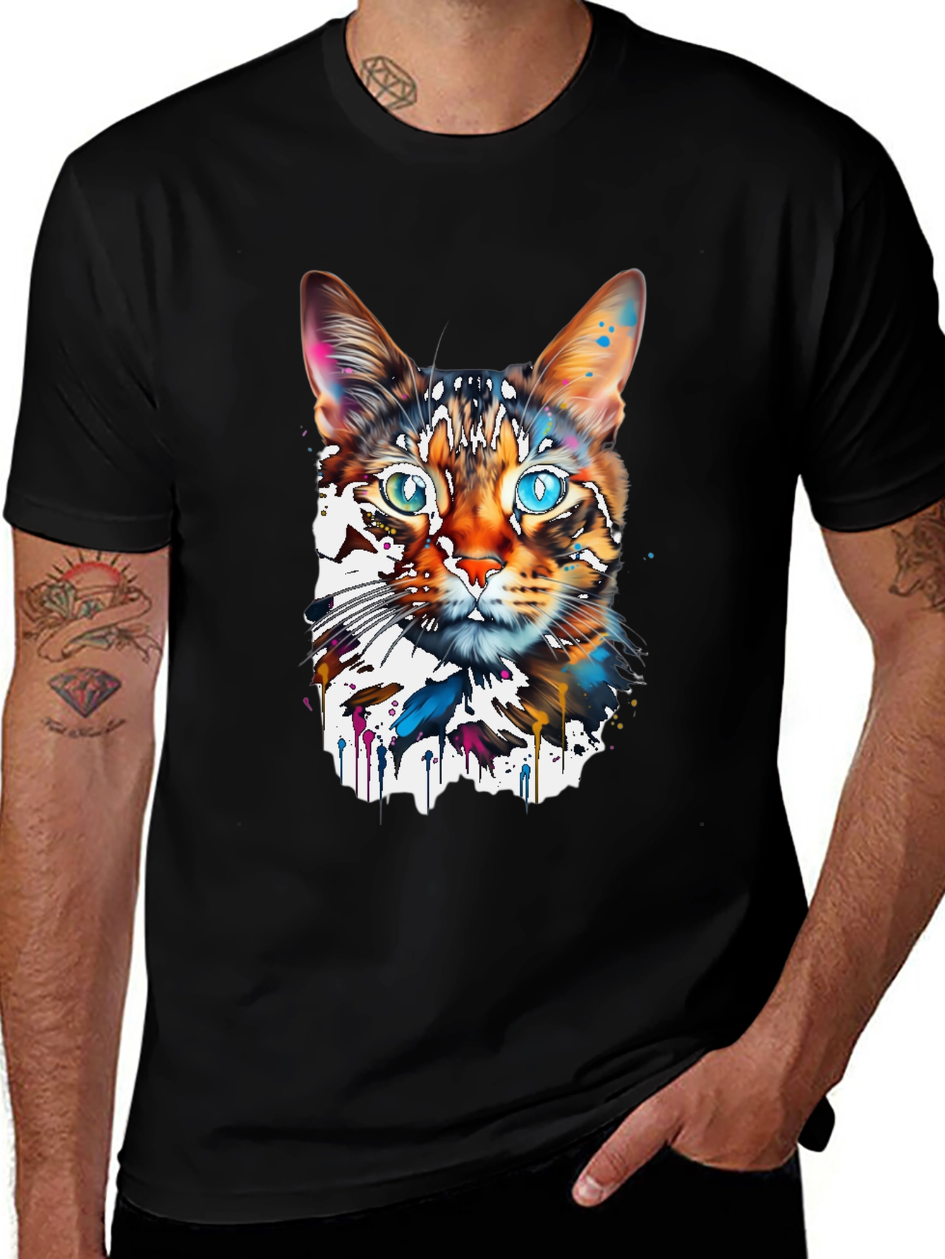 Abstract Cat Graphic Tee - Modern Art T-Shirt