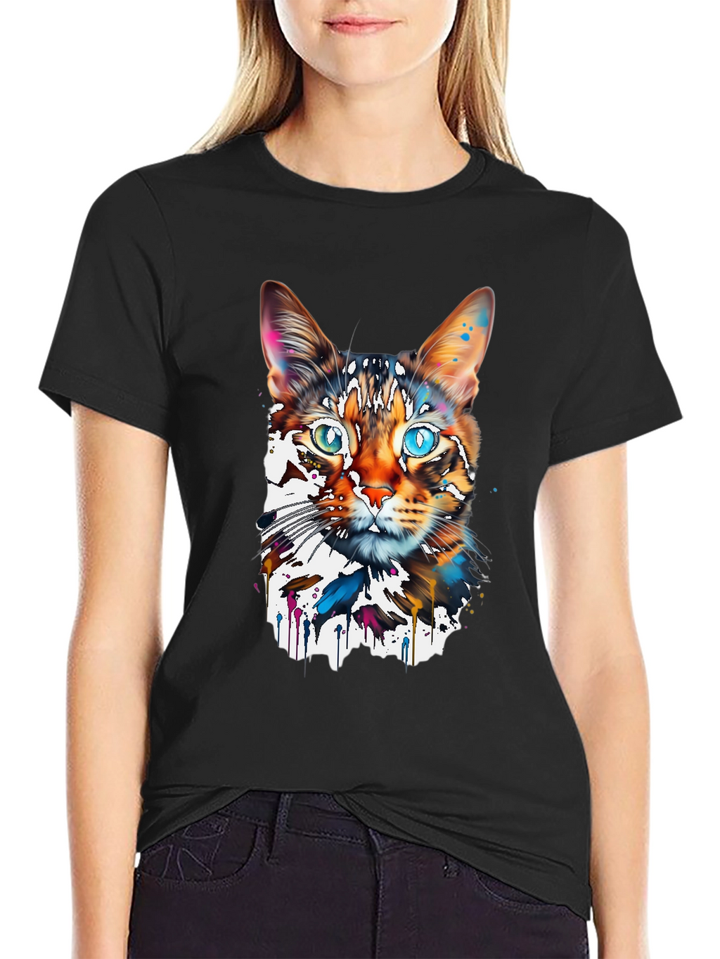 Abstract Cat Graphic Tee - Modern Art T-Shirt
