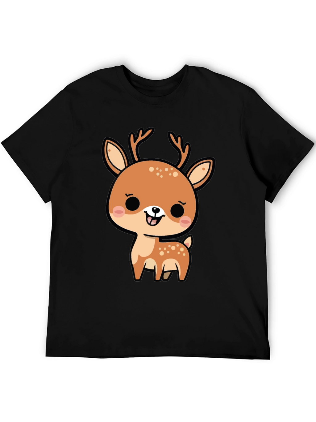 Cute Cartoon Deer Graphic Black T-Shirt