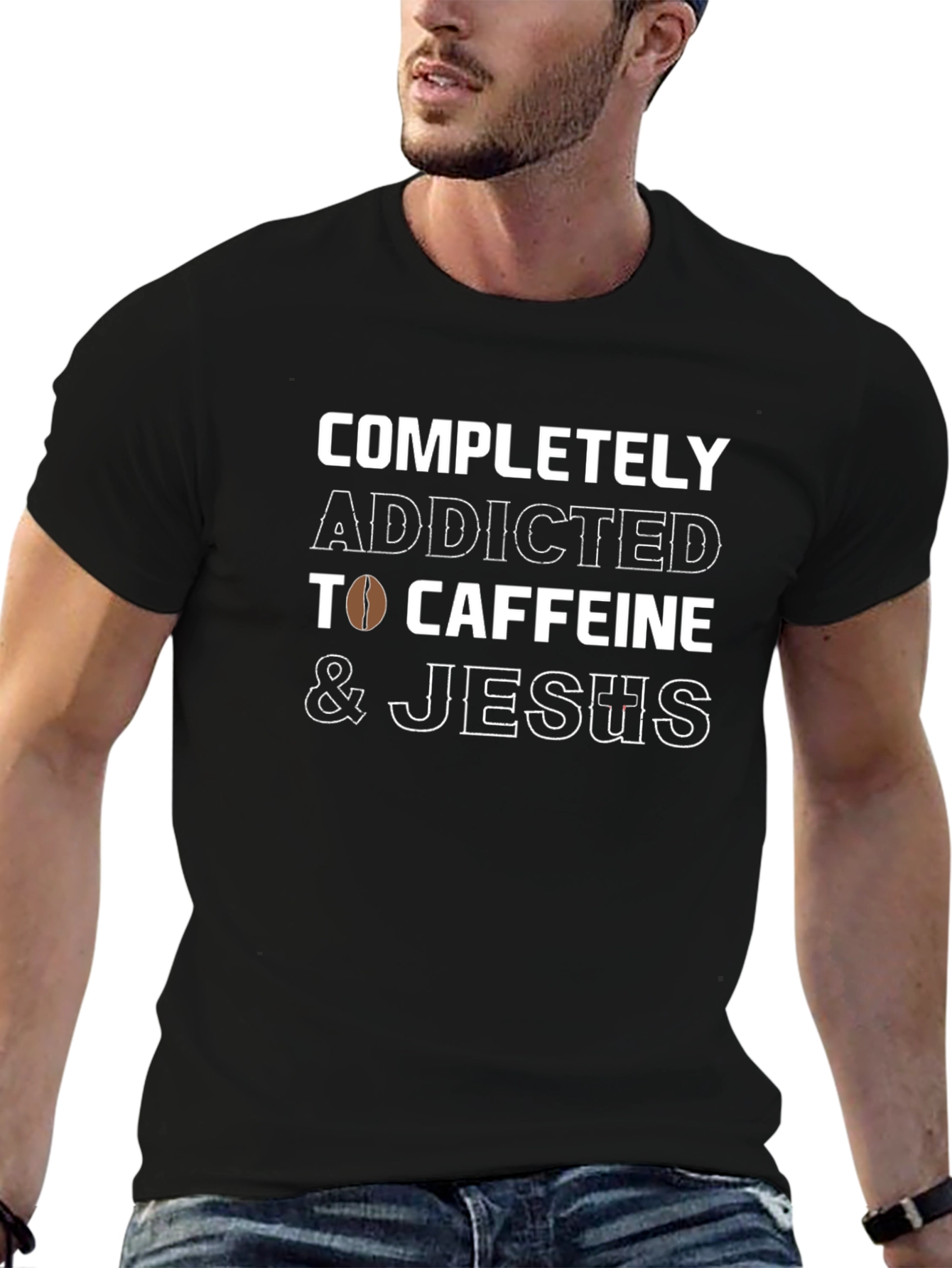 Addicted to Caffeine and Jesus Graphic T-Shirt
