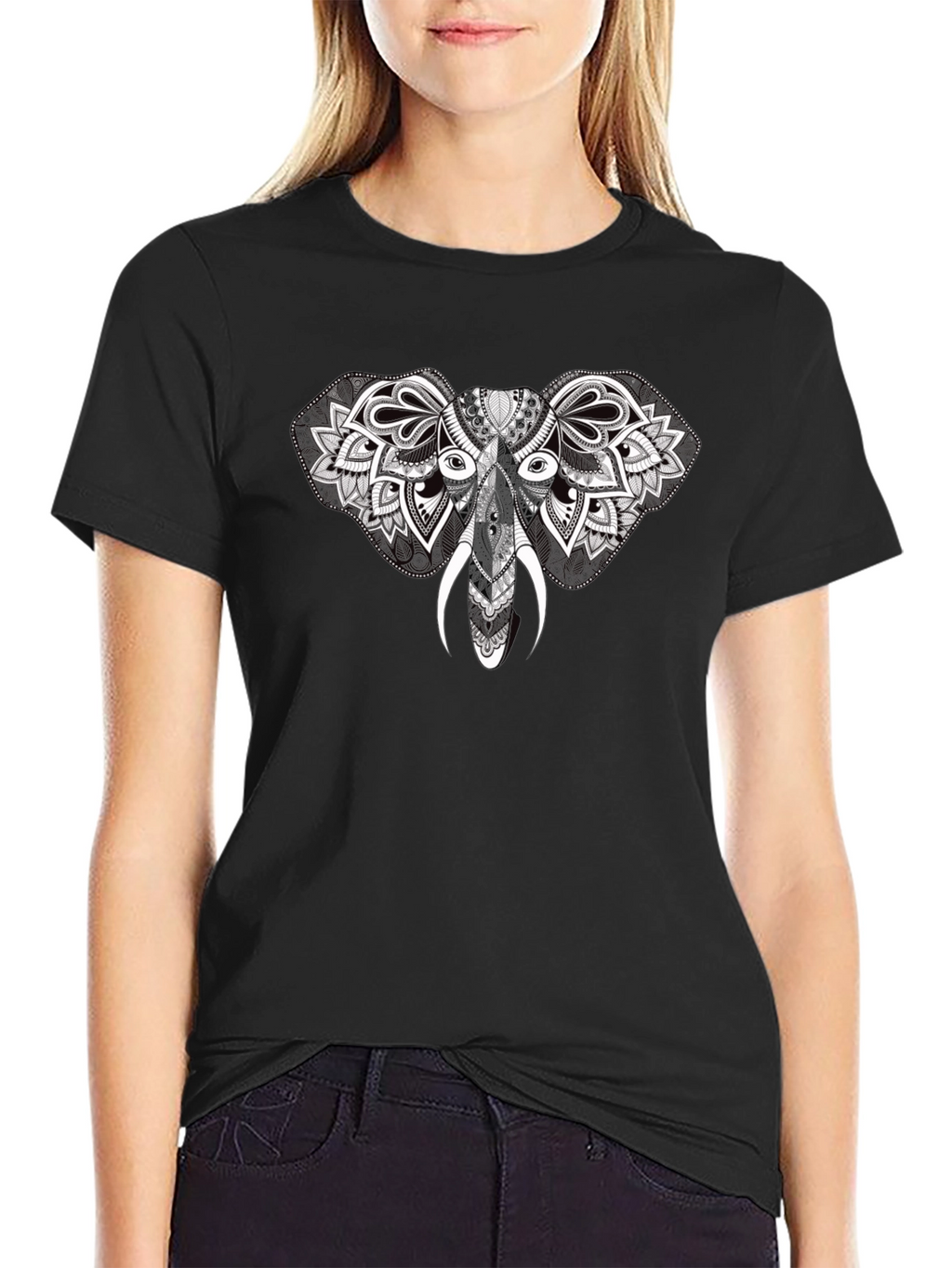 Elephant Mandala Graphic Black T-Shirt