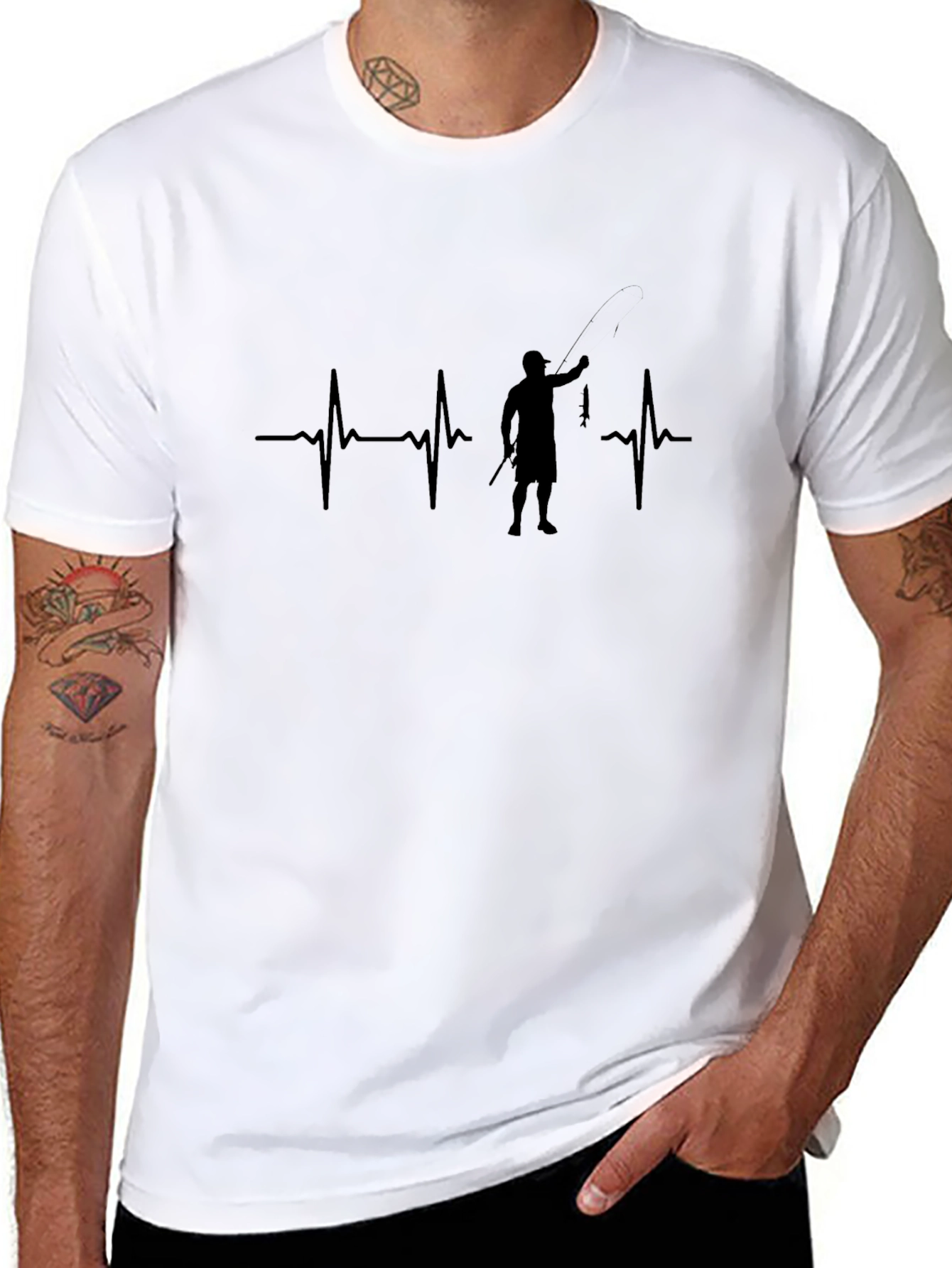 Fisherman Heartbeat Graphic Tee - Black