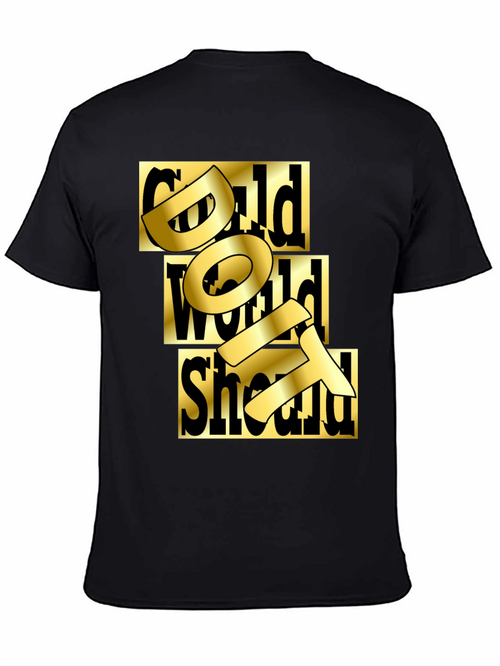 Gold Text Graphic Black T-Shirt