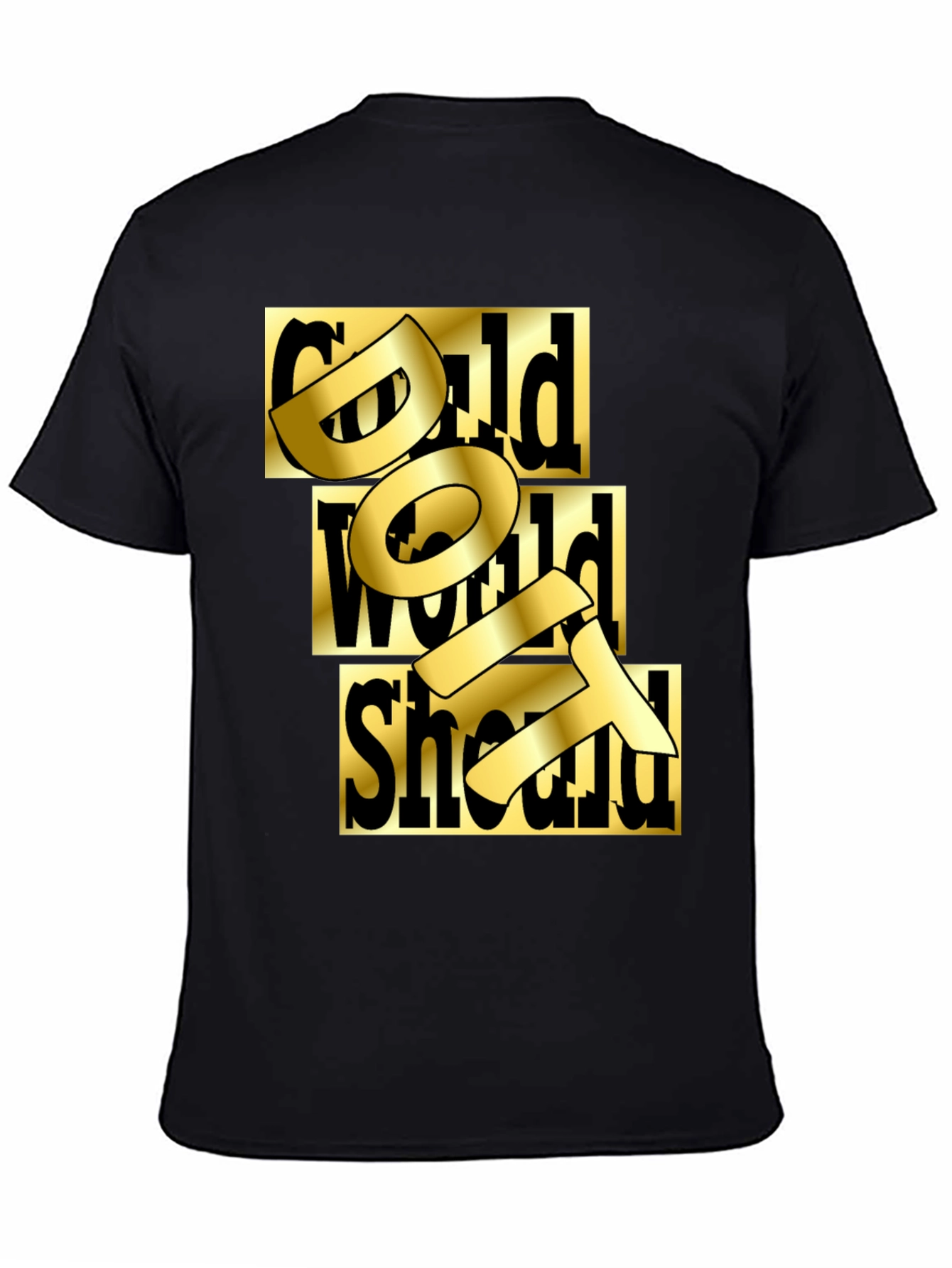 Gold Text Graphic Black T-Shirt