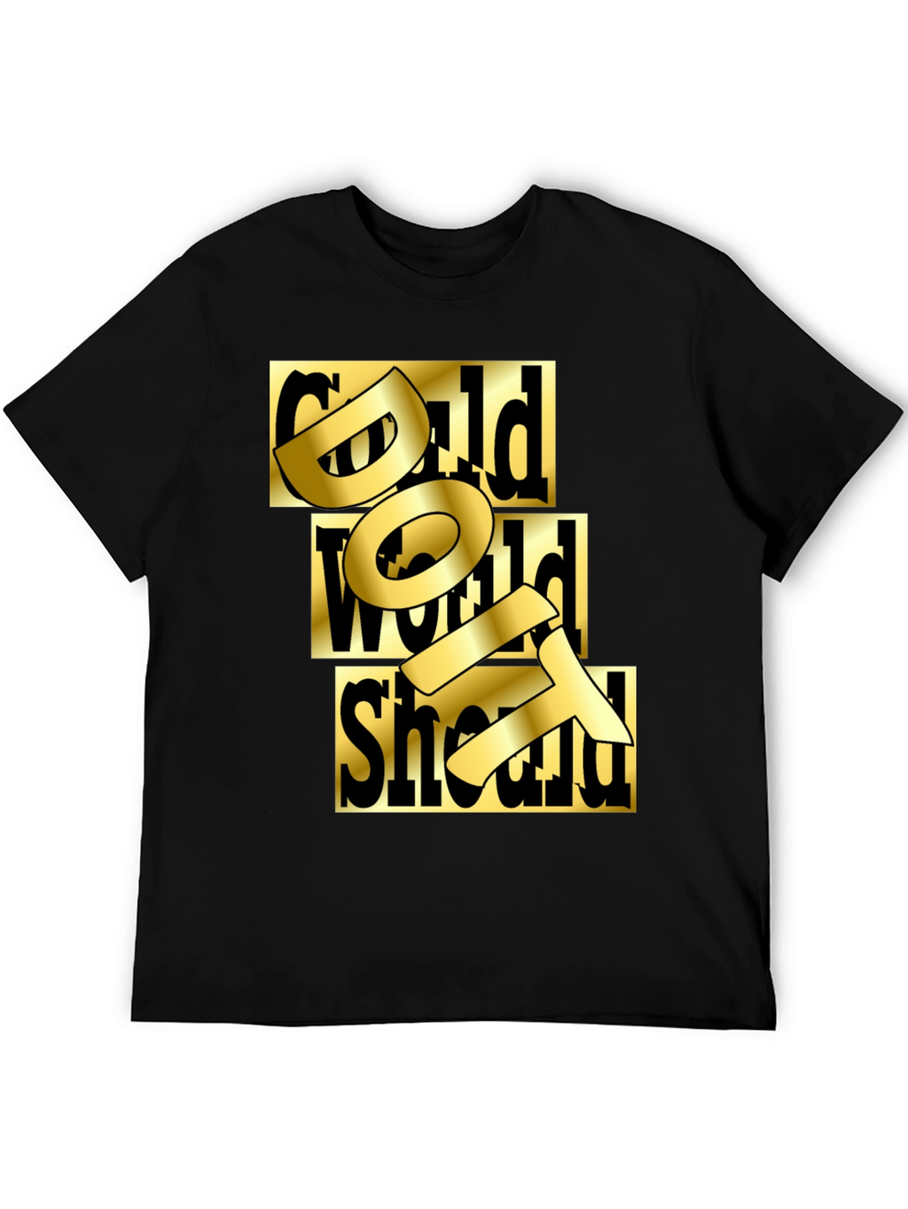 Gold Text Graphic Black T-Shirt