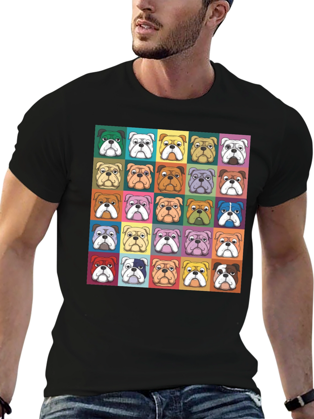 Bulldog Pop Art Graphic Tee - Mens Black T-Shirt