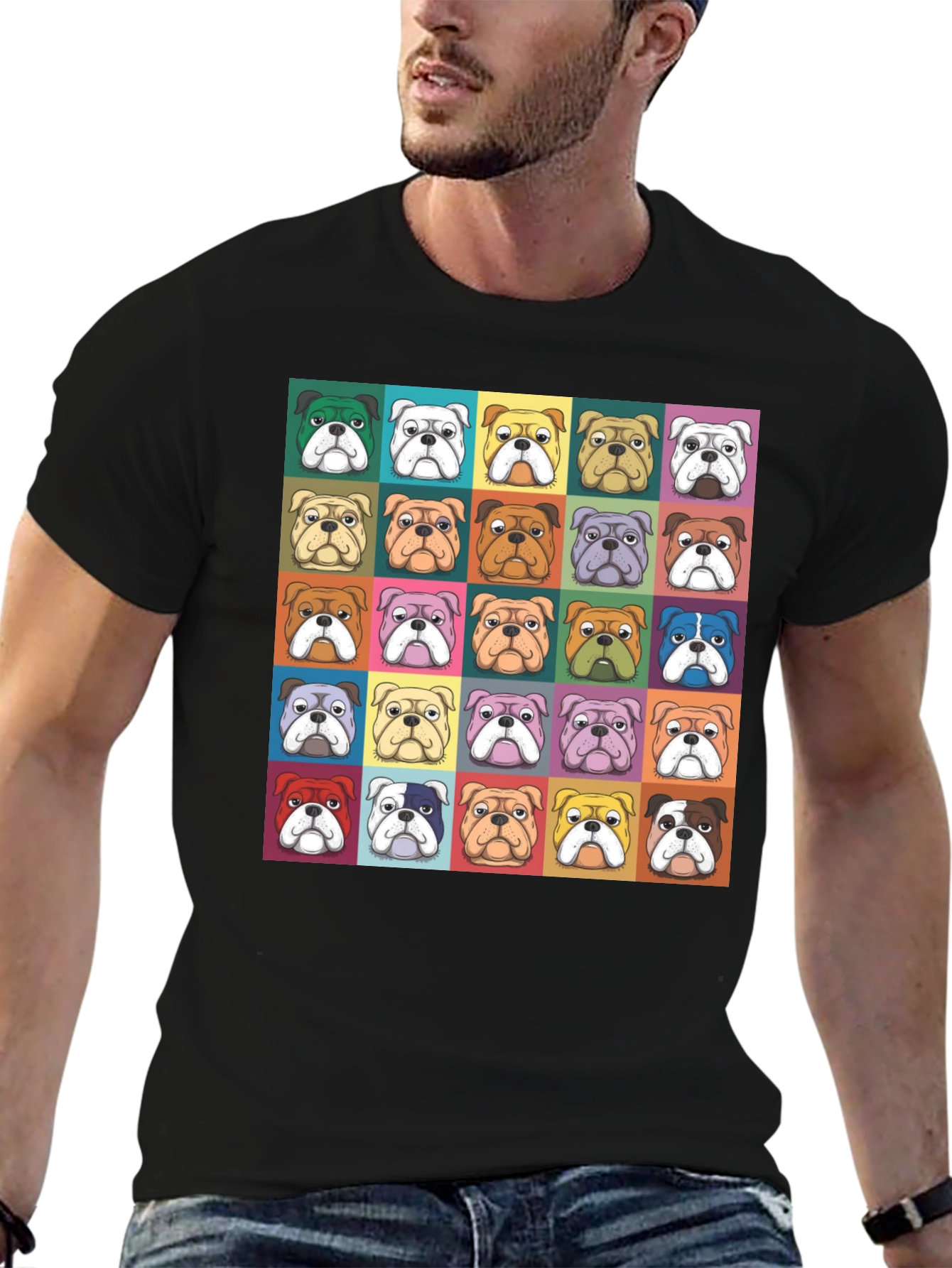 Bulldog Pop Art Graphic Tee - Mens Black T-Shirt