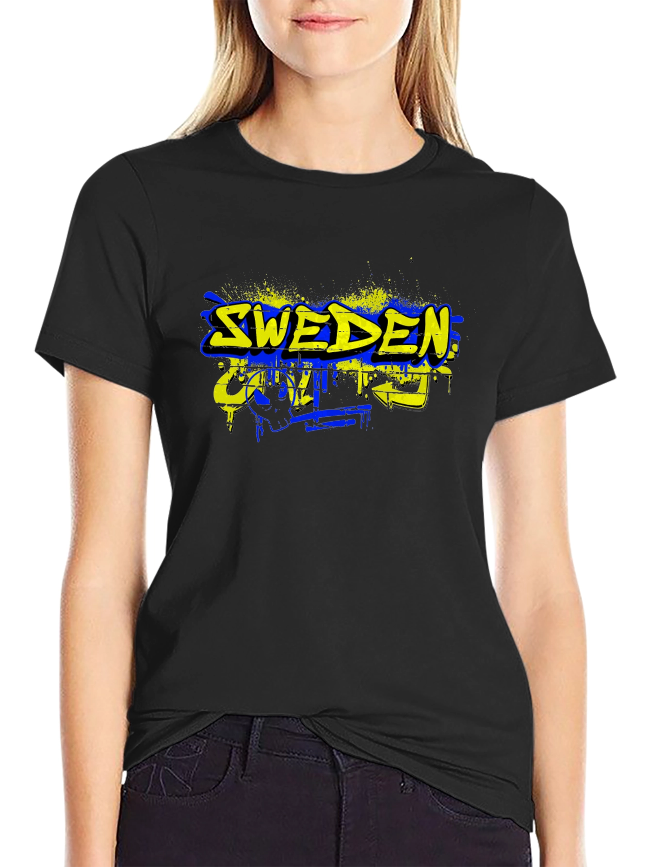 Sweden Graphic Tee - Black Cotton Blend