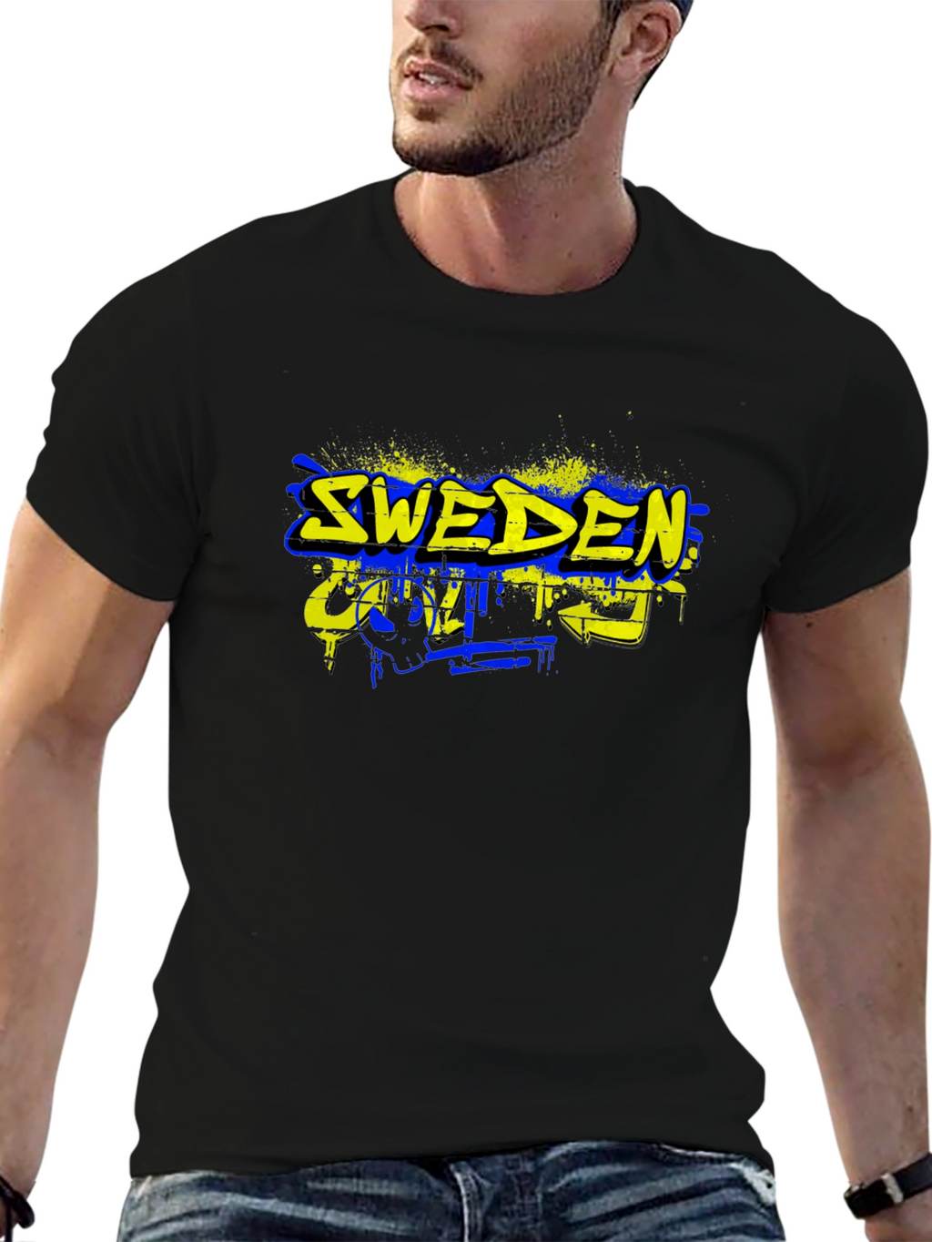 Sweden Graphic Tee - Black Cotton Blend