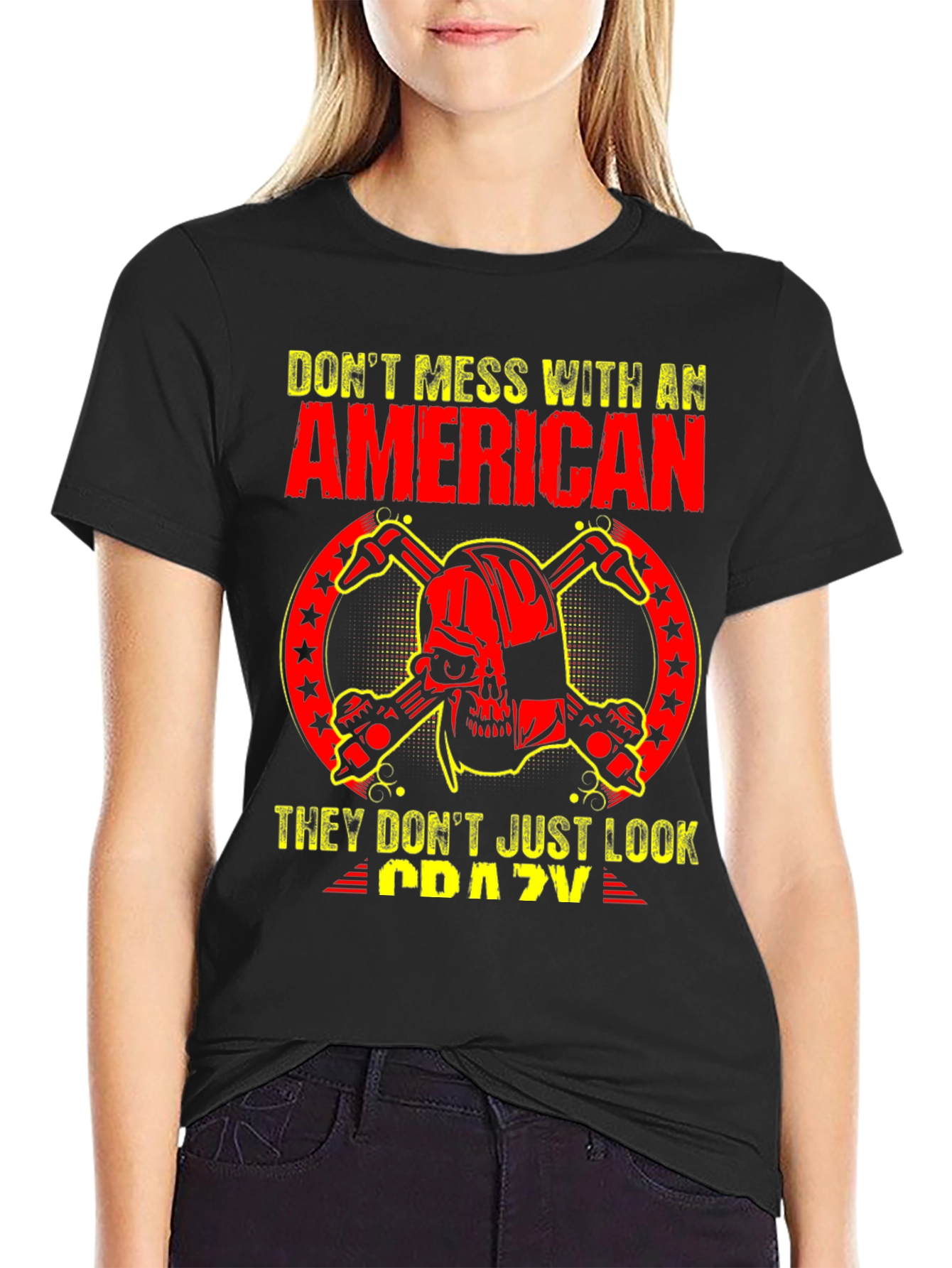American Skull Graphic T-Shirt - Black