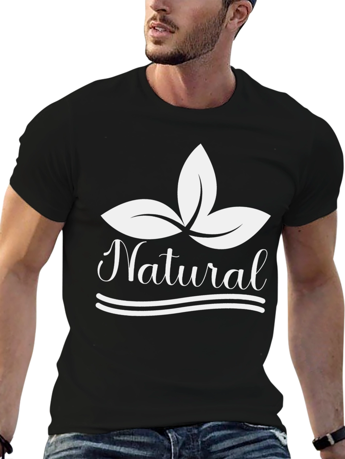 Natural Black T-Shirt with Leaf Graphic