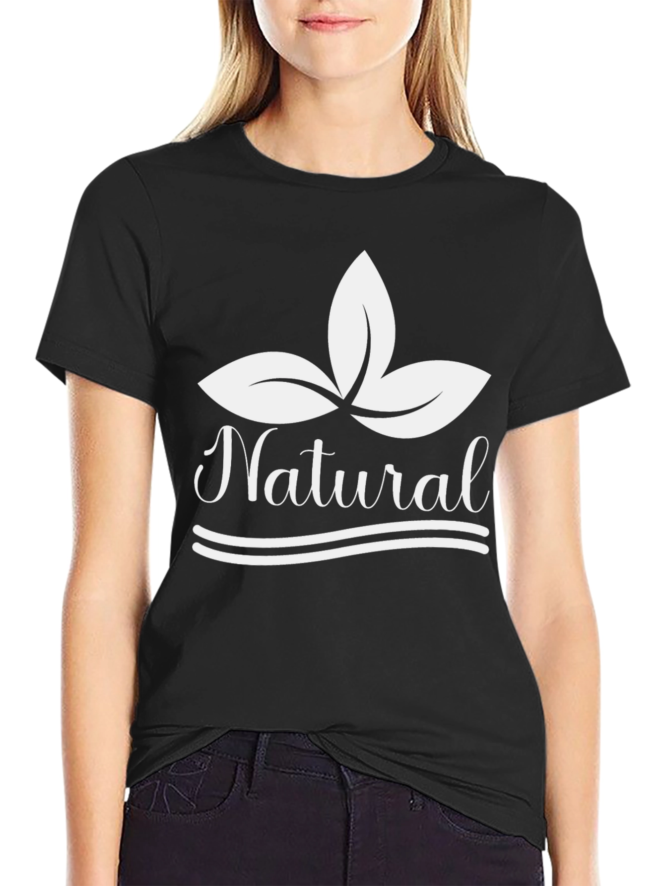Natural Black T-Shirt with Leaf Graphic