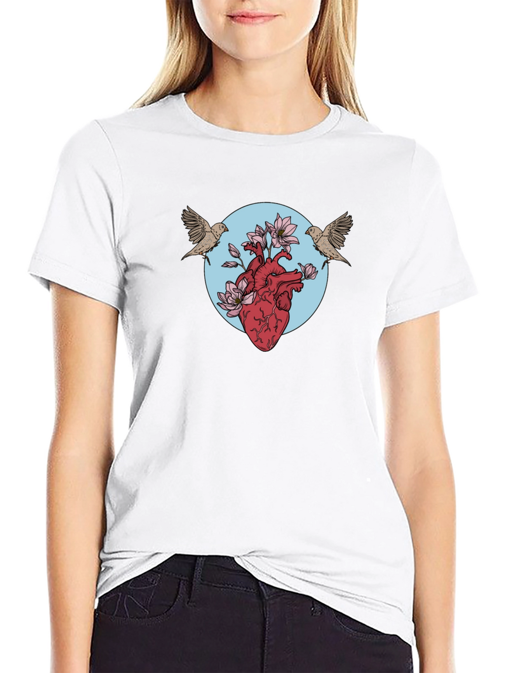 Heart & Birds Graphic Tee - Unique Design