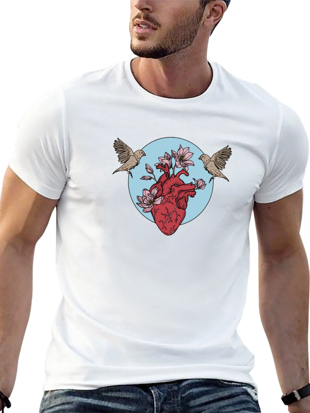 Heart & Birds Graphic Tee - Unique Design