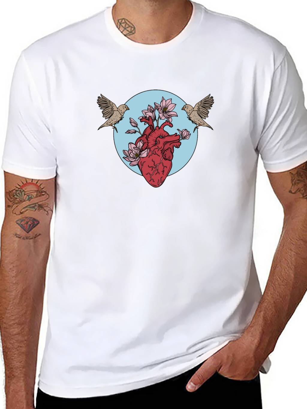 Heart & Birds Graphic Tee - Unique Design