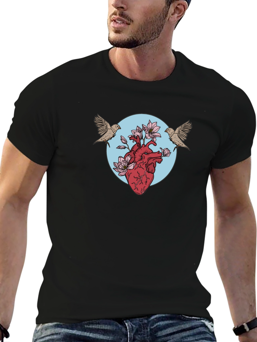 Heart & Birds Graphic Tee - Unique Design