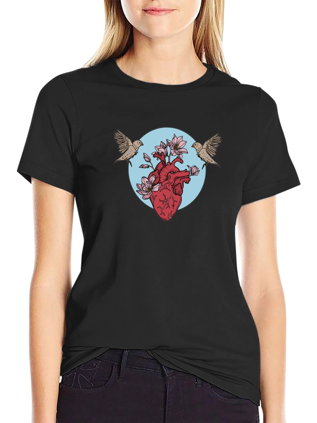 Heart & Birds Graphic Tee - Unique Design