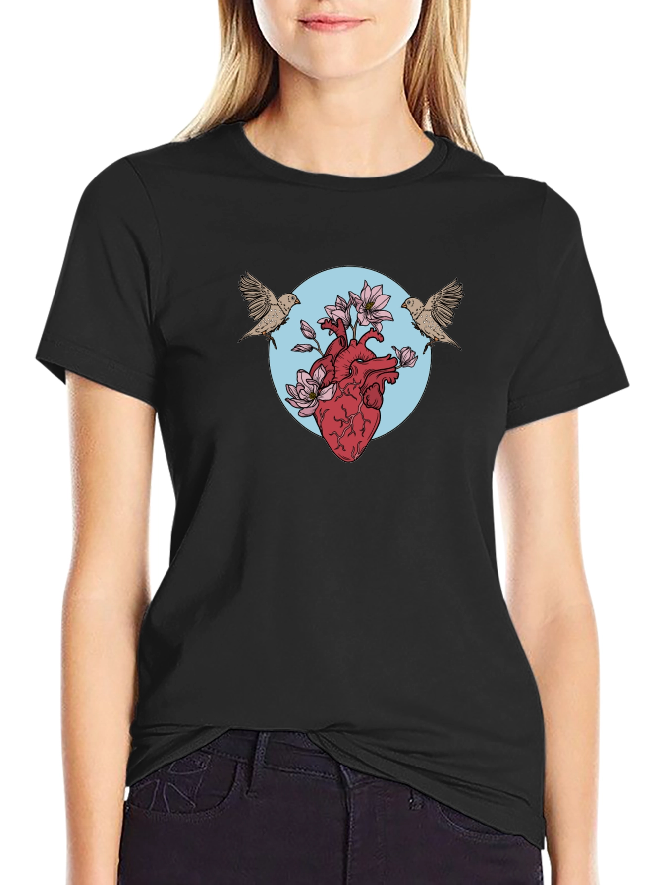 Heart & Birds Graphic Tee - Unique Design