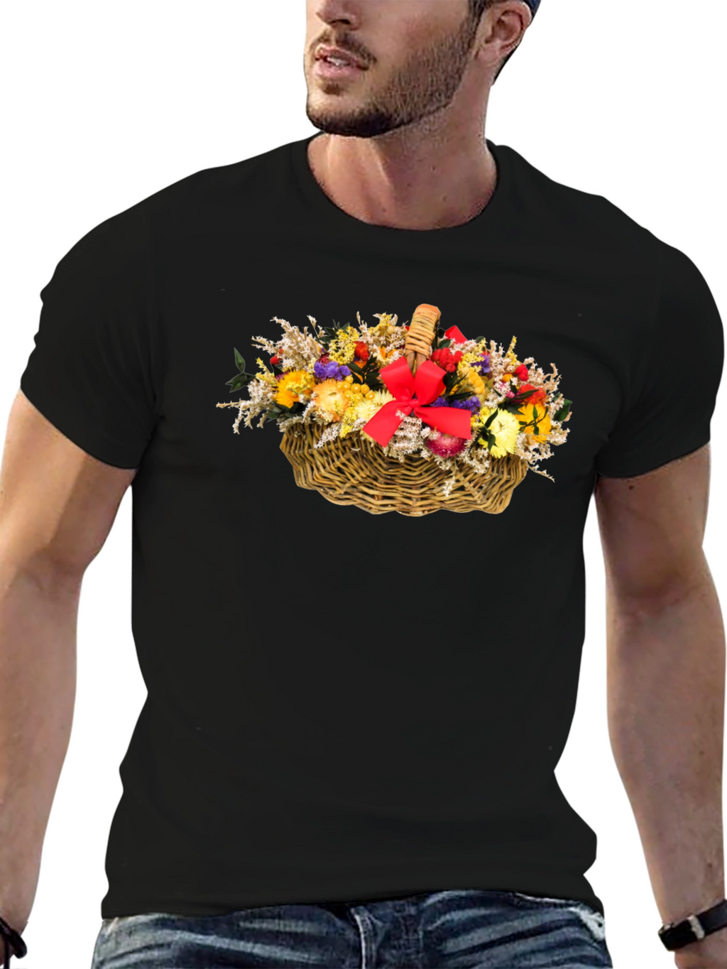 Floral Basket Graphic Tee - Black