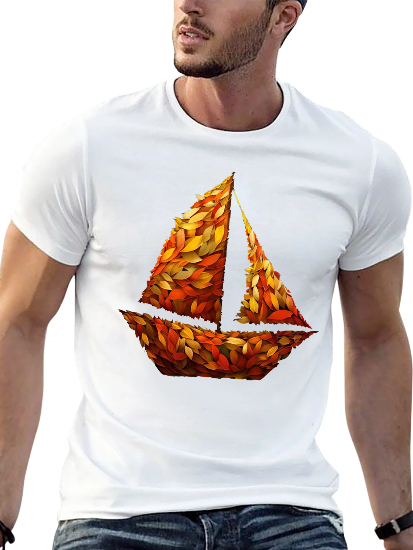 Autumn Sailboat Graphic Tee - Nature Inspired Design