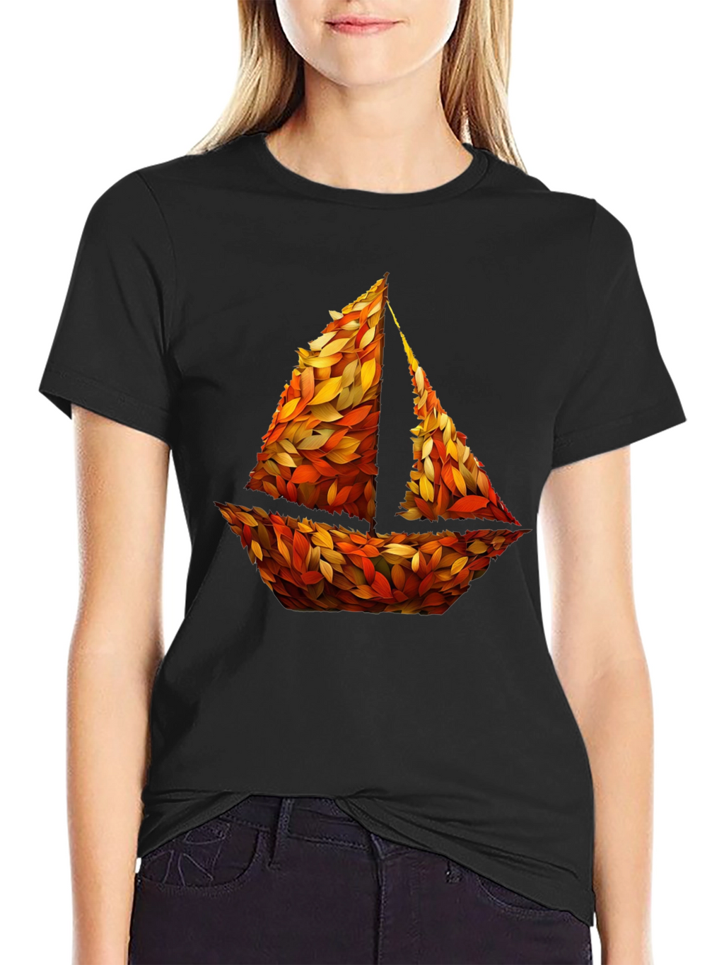 Autumn Sailboat Graphic Tee - Nature Inspired Design