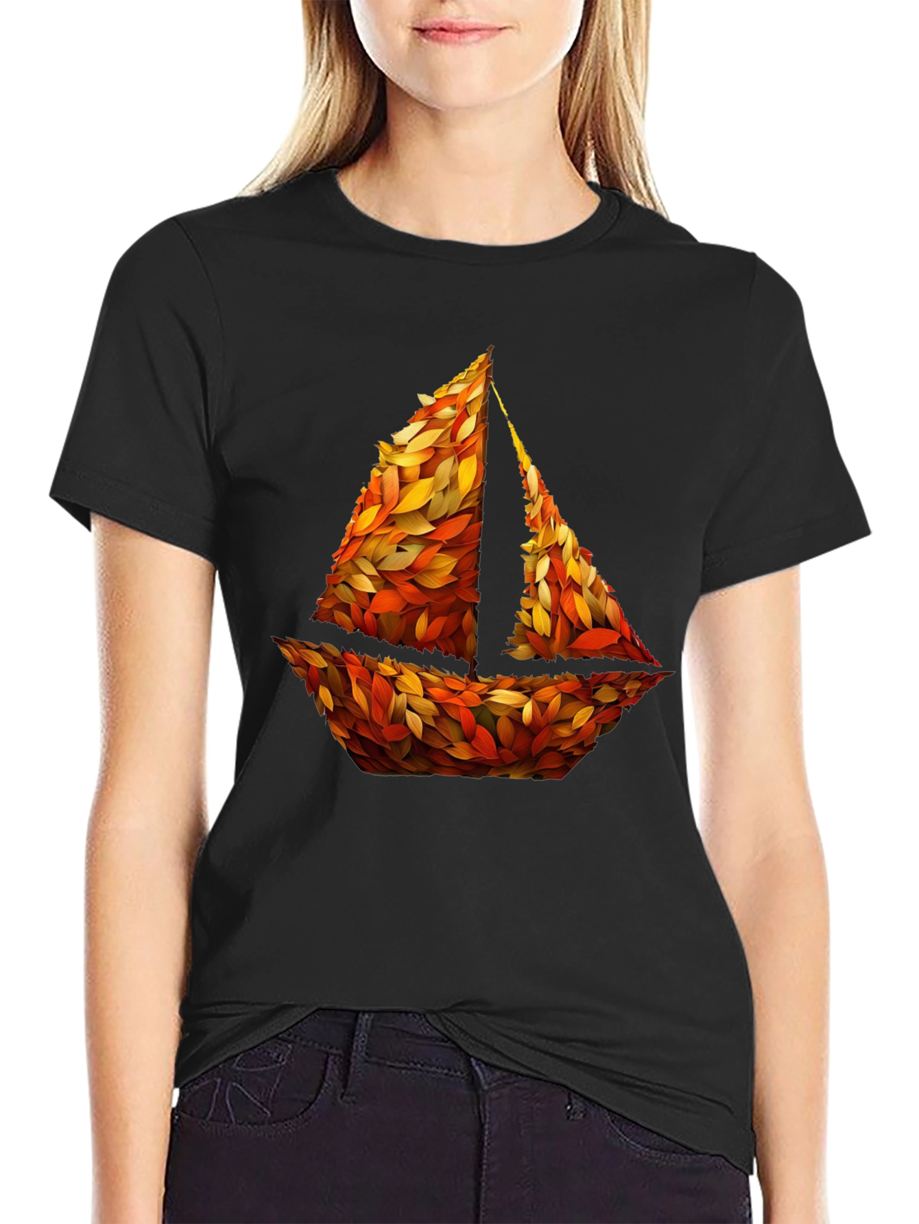 Autumn Sailboat Graphic Tee - Nature Inspired Design