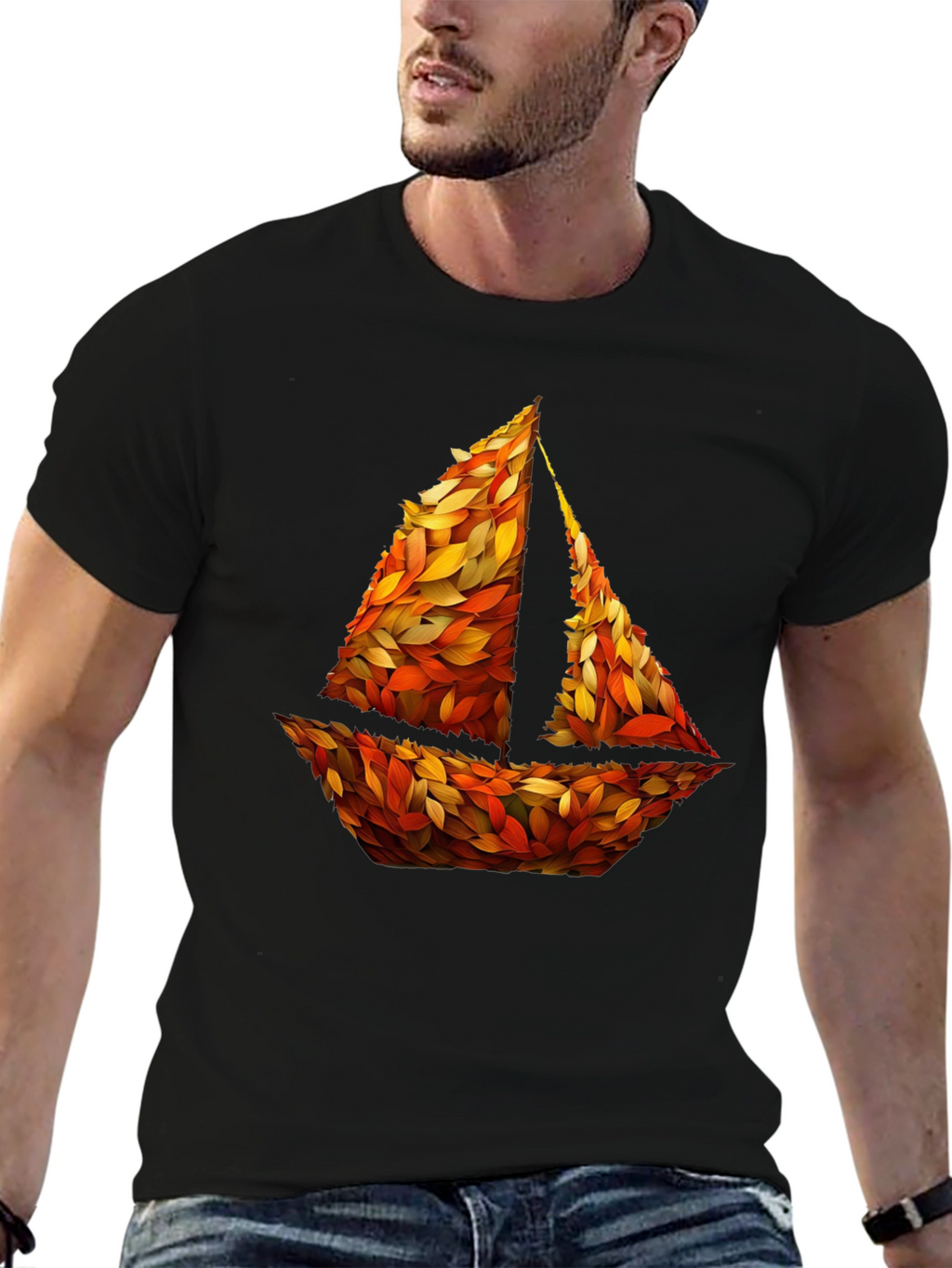 Autumn Sailboat Graphic Tee - Nature Inspired Design