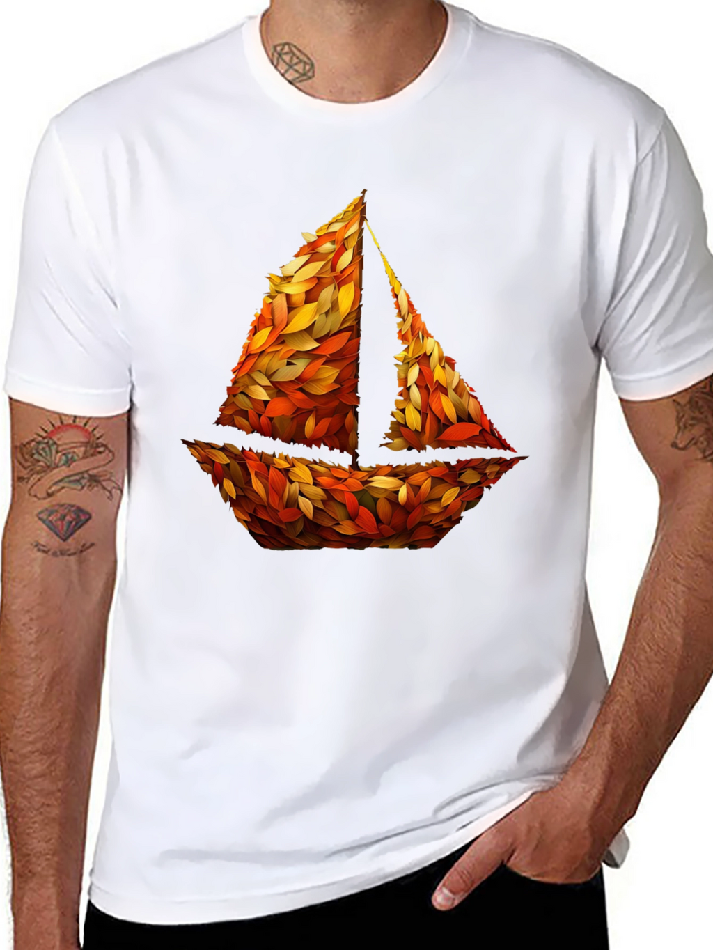 Autumn Sailboat Graphic Tee - Nature Inspired Design